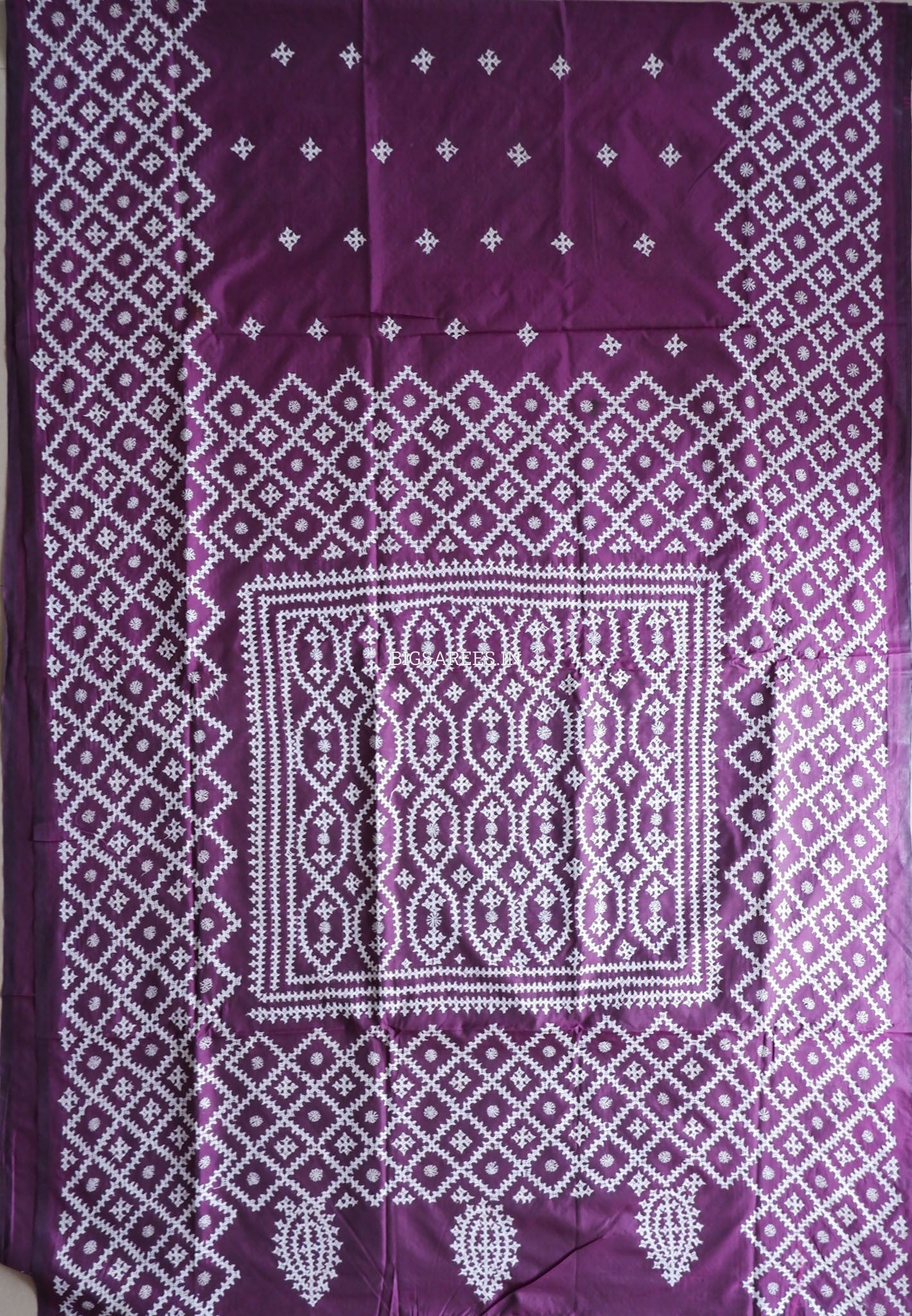 Kutchi/Gujarati Hand Embroidered Saree  | Blended Bangalore Silk / Art Silk | Purple