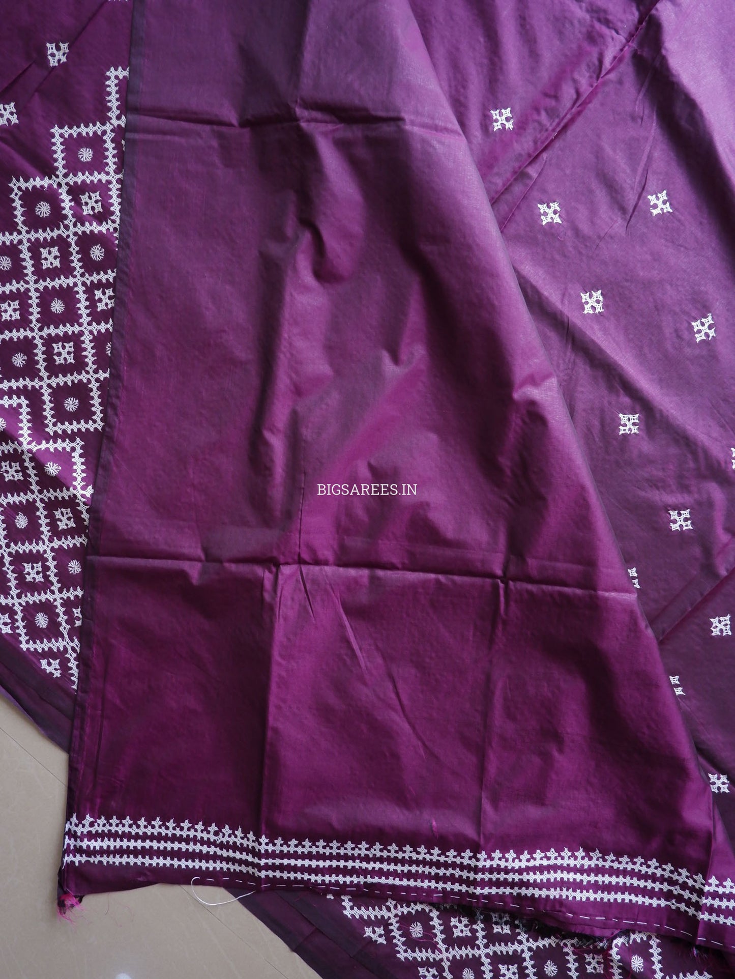 Kutchi/Gujarati Hand Embroidered Saree  | Blended Bangalore Silk / Art Silk | Purple