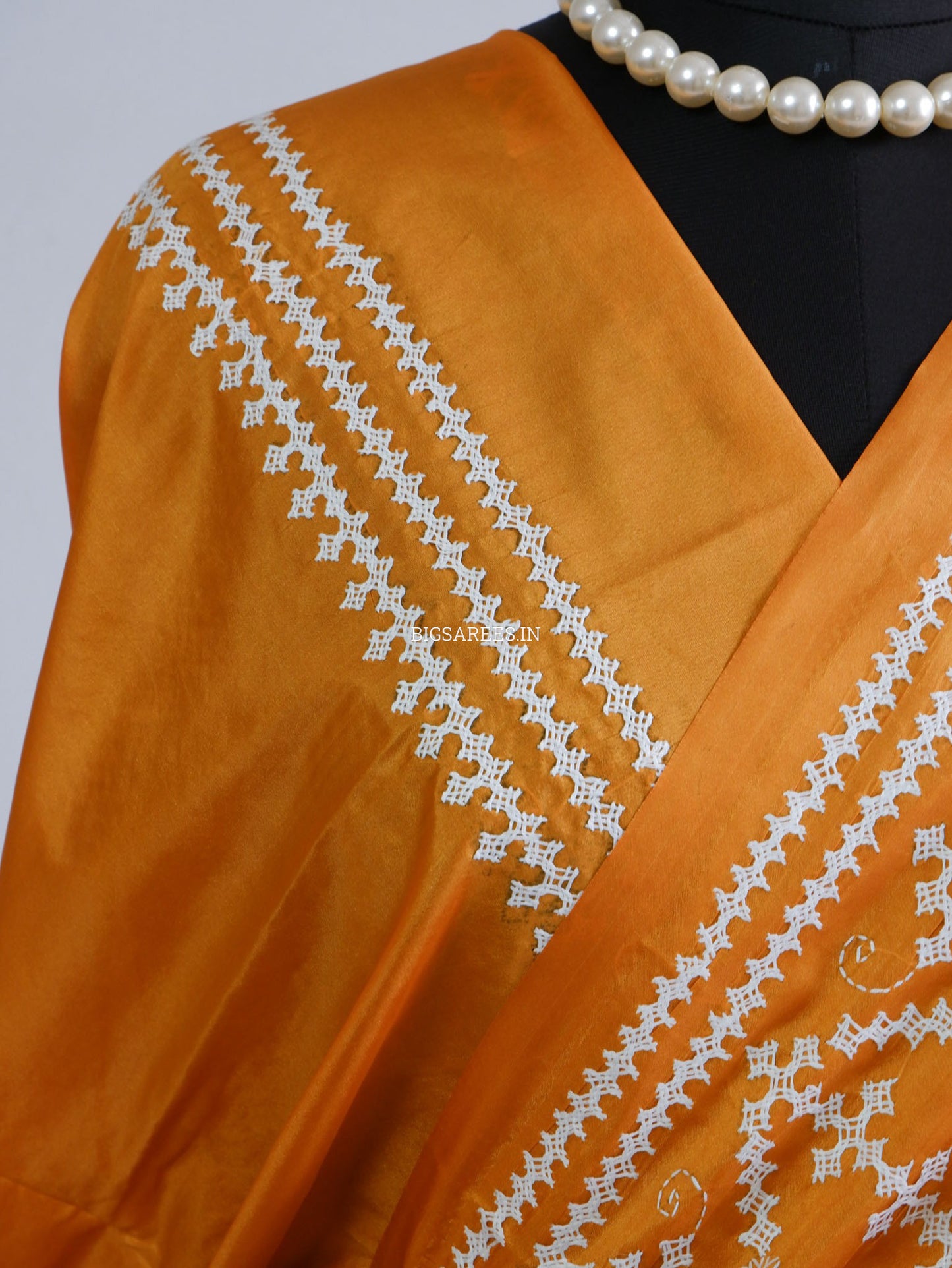 Kutchi/Gujarati Hand Embroidered Saree  | Blended Bangalore Silk / Art Silk | Orange