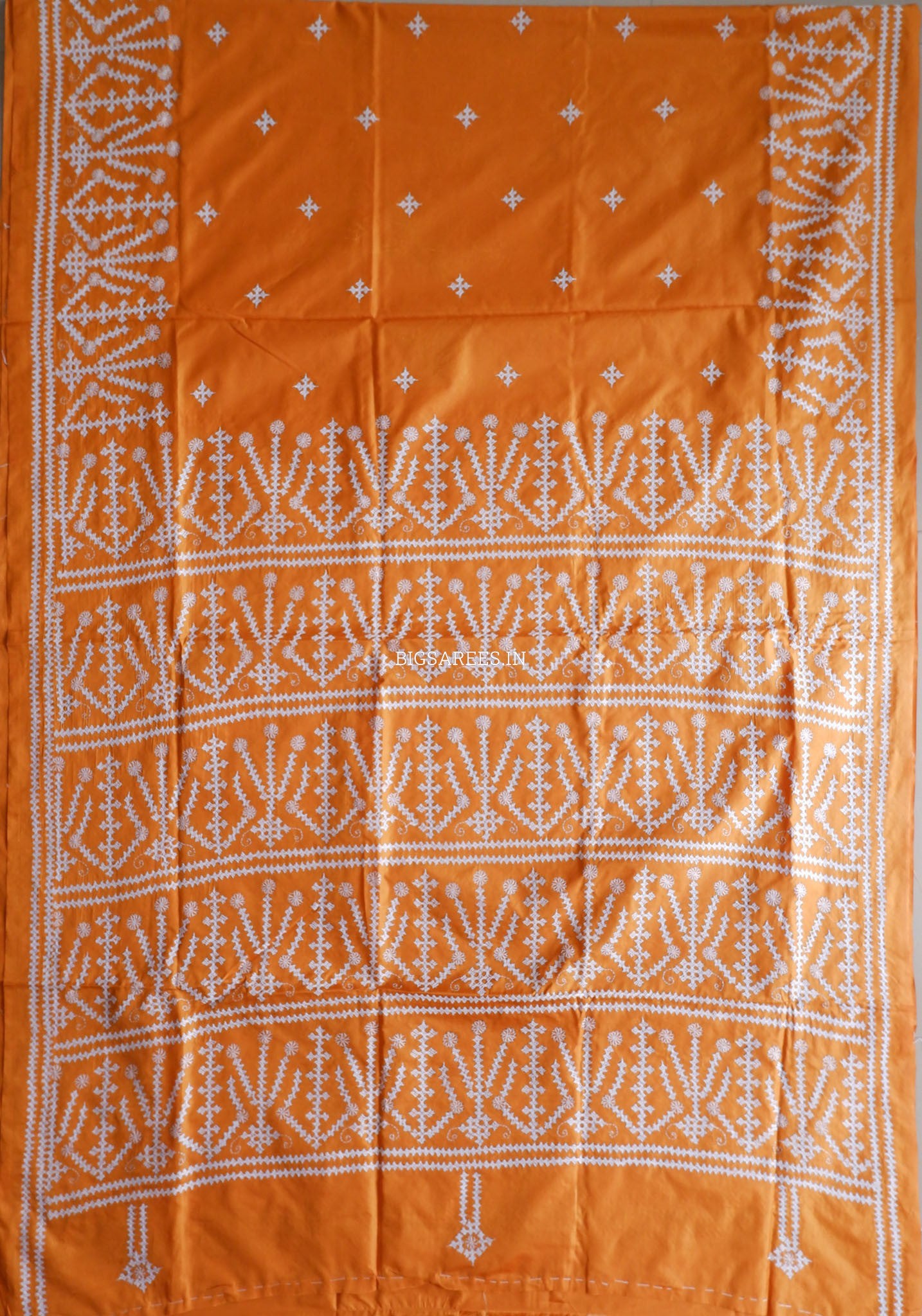 Kutchi/Gujarati Hand Embroidered Saree  | Blended Bangalore Silk / Art Silk | Orange