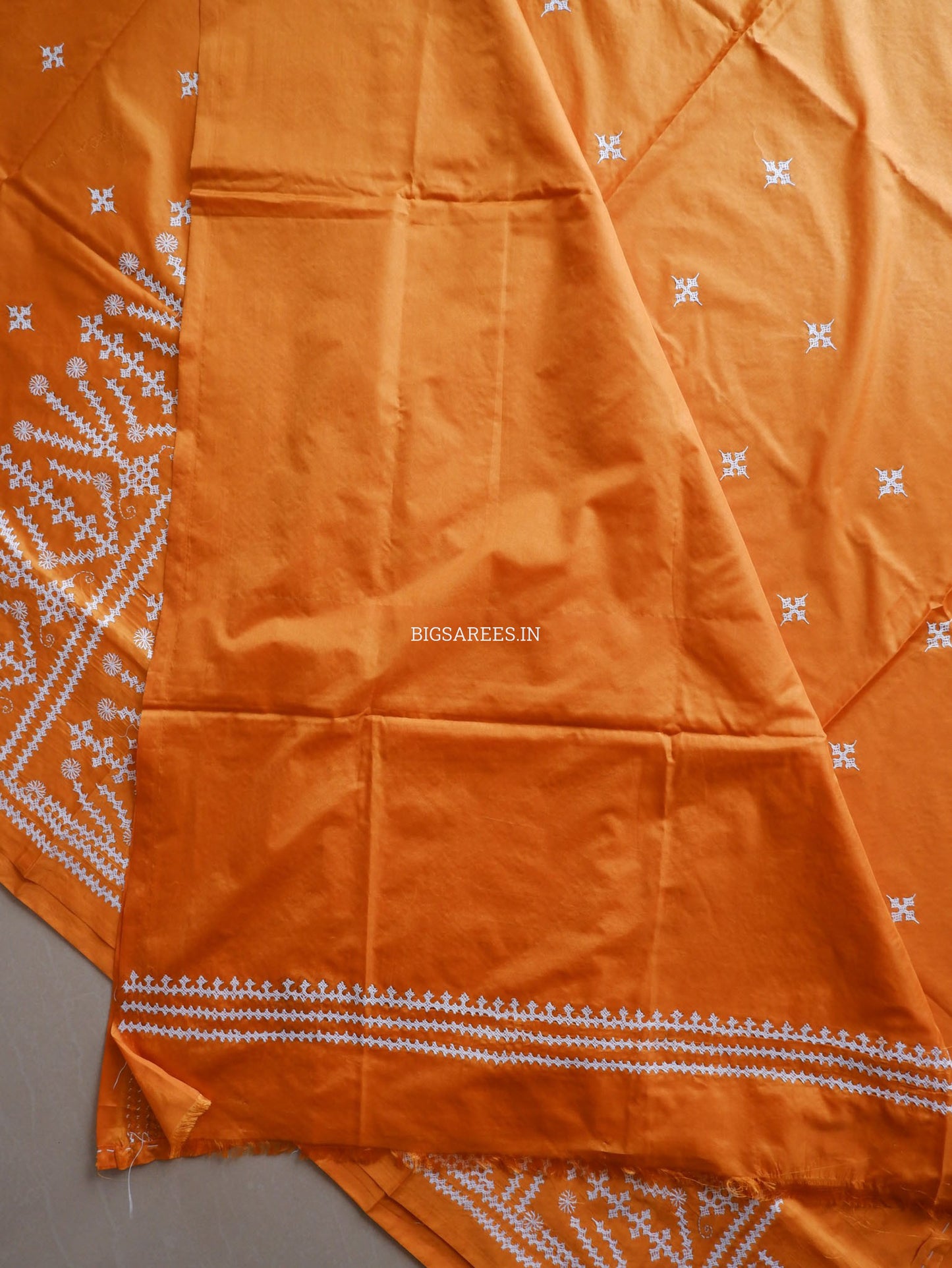 Kutchi/Gujarati Hand Embroidered Saree  | Blended Bangalore Silk / Art Silk | Orange