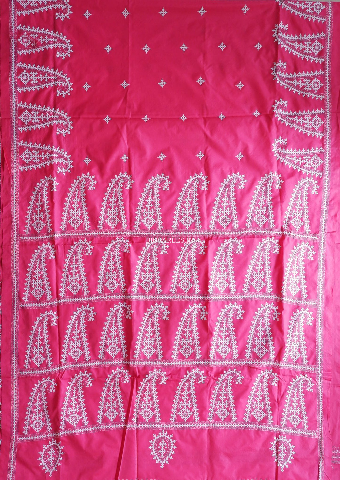 Kutchi/Gujarati Hand Embroidered Saree  | Blended Bangalore Silk / Art Silk | Pink