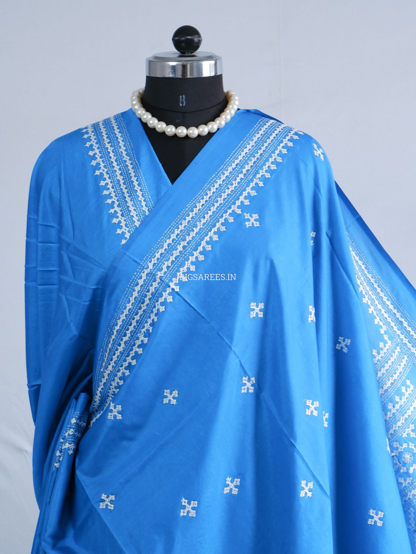Kutchi/Gujarati Hand Embroidered Saree  | Blended Bangalore Silk / Art Silk | Royal Blue