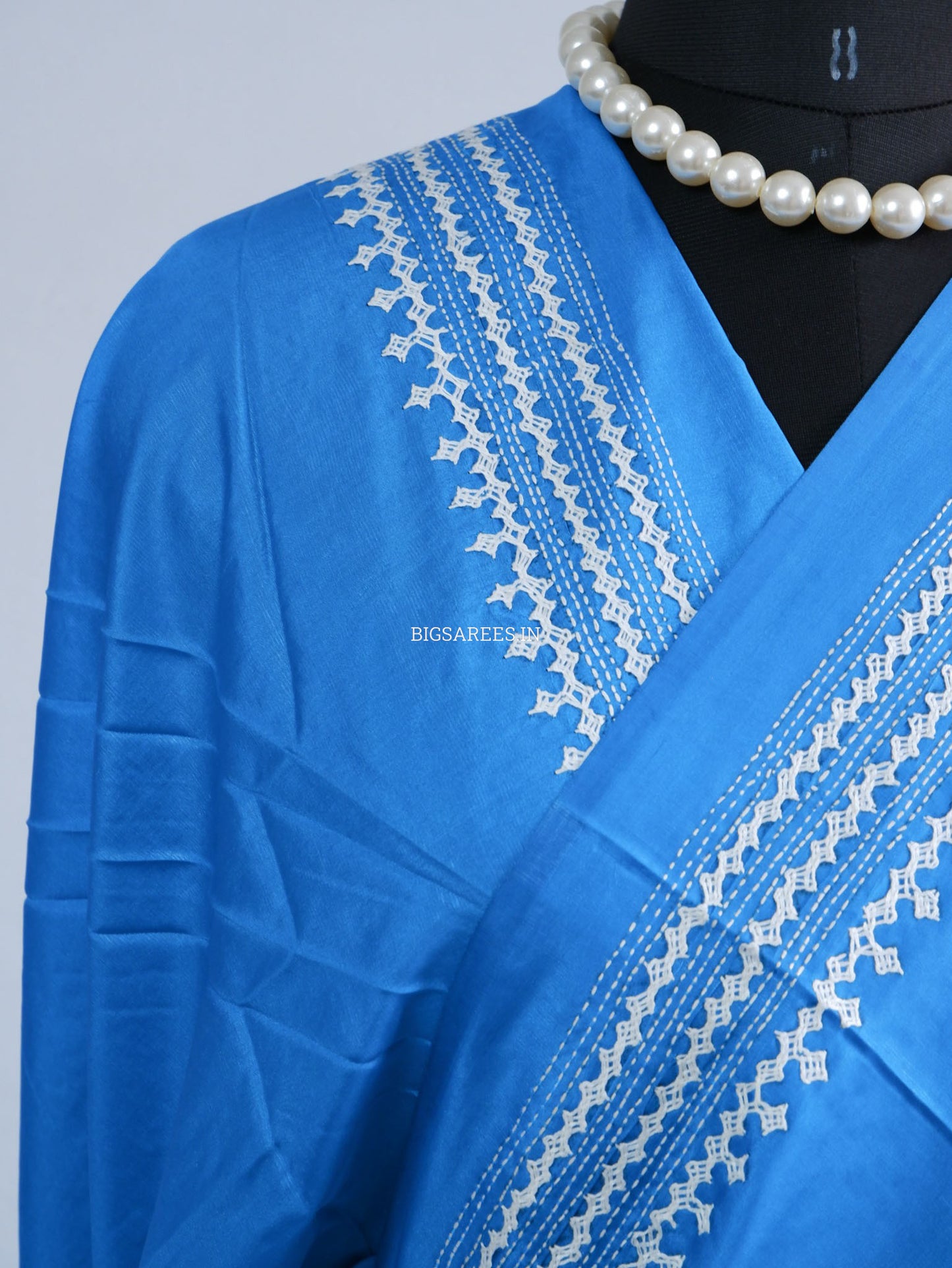 Kutchi/Gujarati Hand Embroidered Saree  | Blended Bangalore Silk / Art Silk | Royal Blue