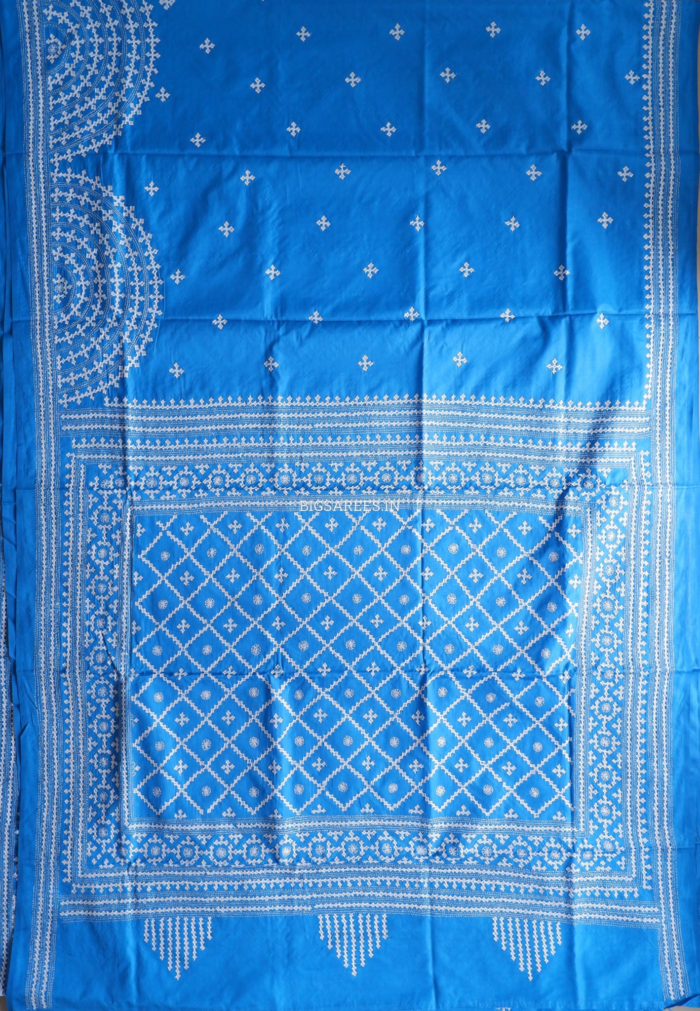 Kutchi/Gujarati Hand Embroidered Saree  | Blended Bangalore Silk / Art Silk | Royal Blue