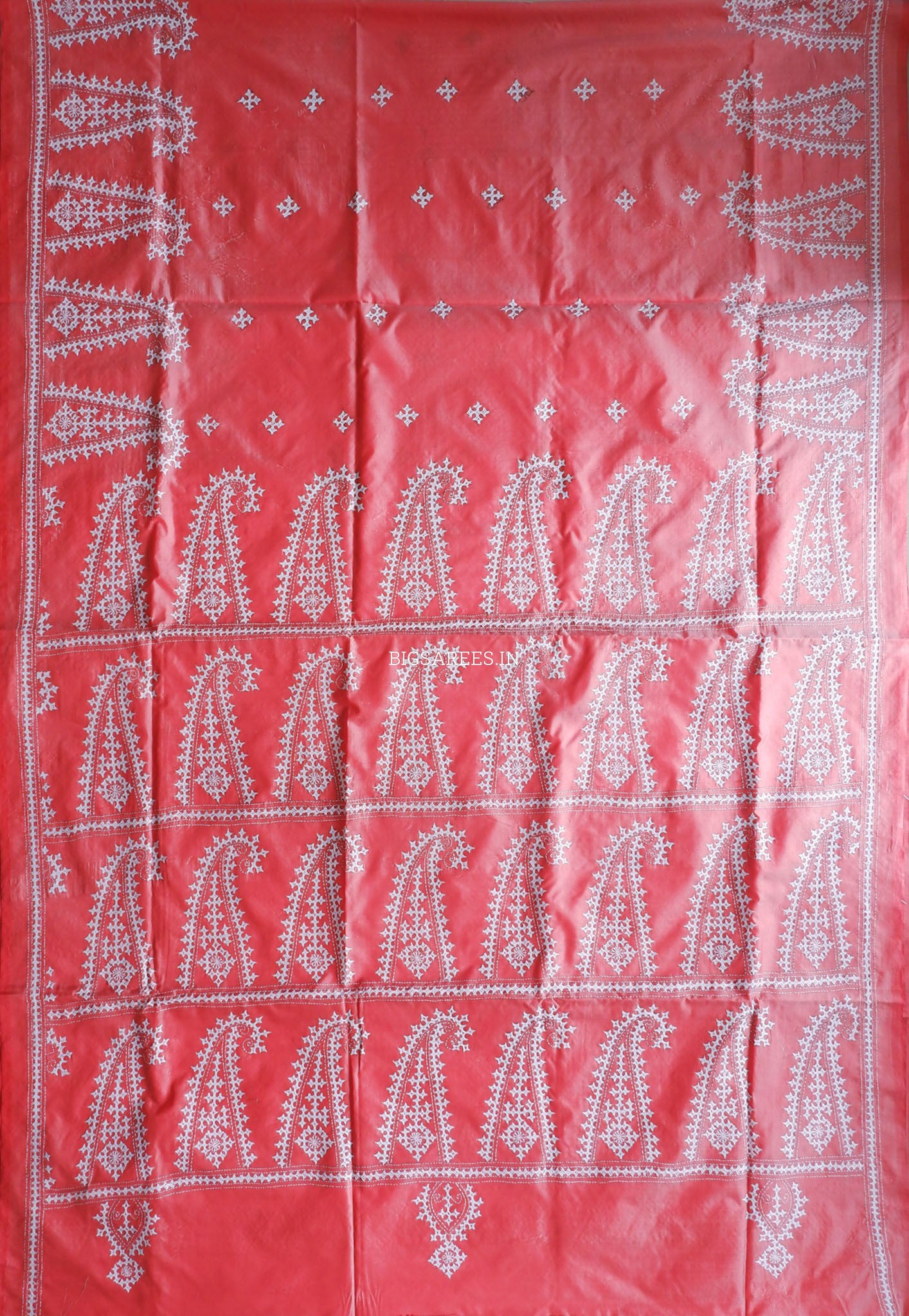 Kutchi/Gujarati Hand Embroidered Saree  | Blended Bangalore Silk / Art Silk | Cherry Pink (Dual Tone)