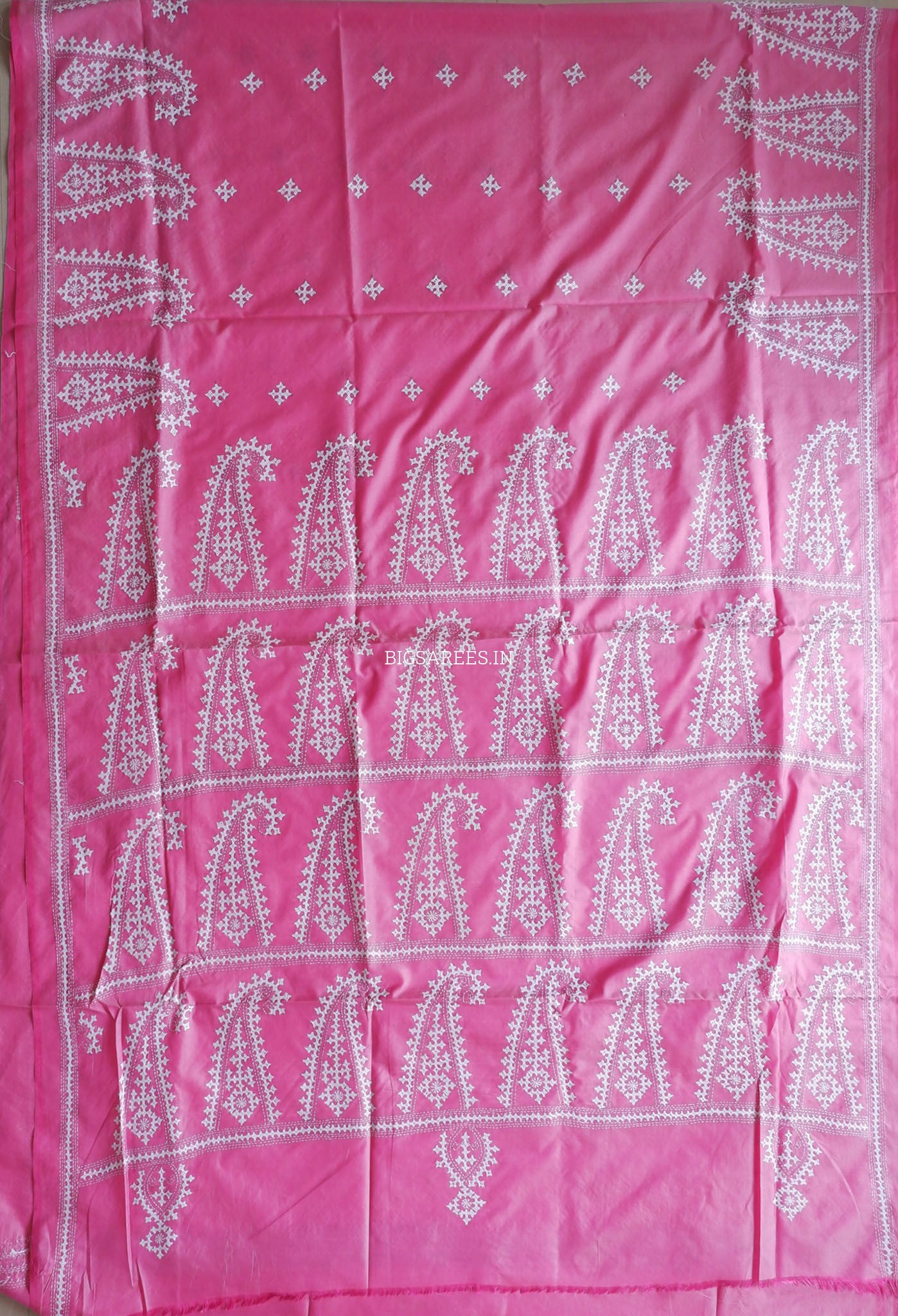 Kutchi/Gujarati Hand Embroidered Saree  | Blended Bangalore Silk / Art Silk | Light Pink