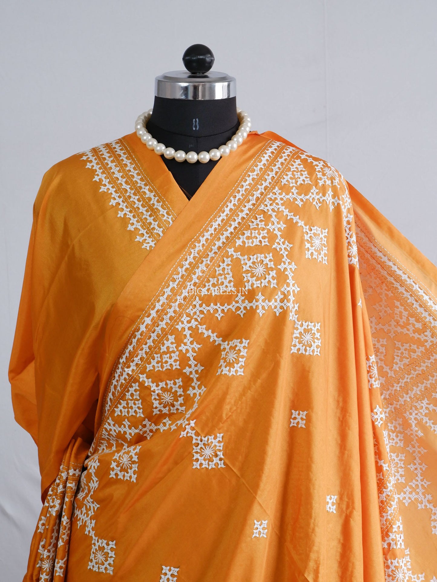 Kutchi/Gujarati Hand Embroidered Saree  | Blended Bangalore Silk / Art Silk | Orange