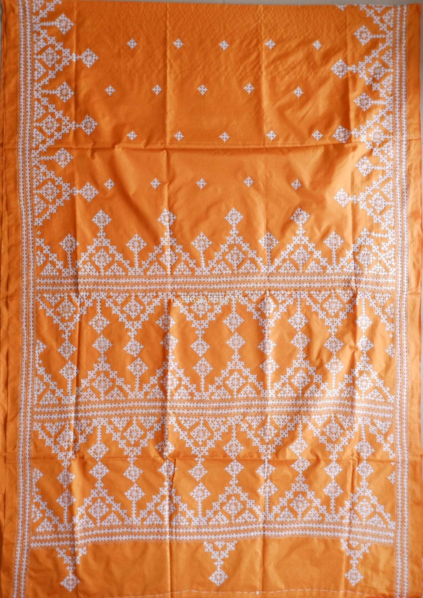 Kutchi/Gujarati Hand Embroidered Saree  | Blended Bangalore Silk / Art Silk | Orange