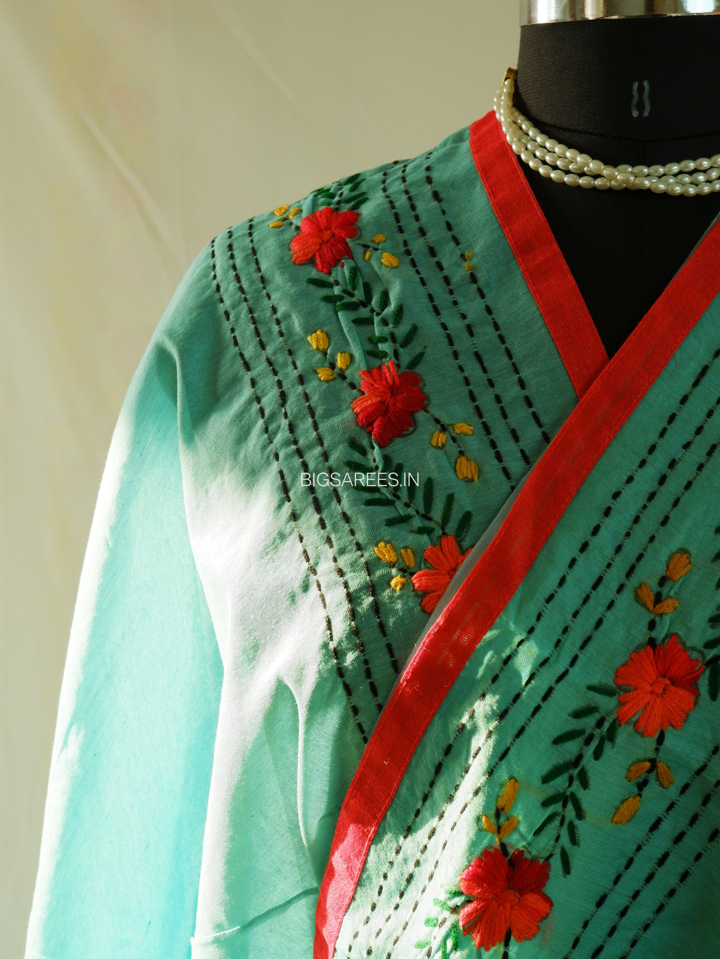 Phulkari Hand-Embroidered Saree | Chanderi Silk | Turquoise