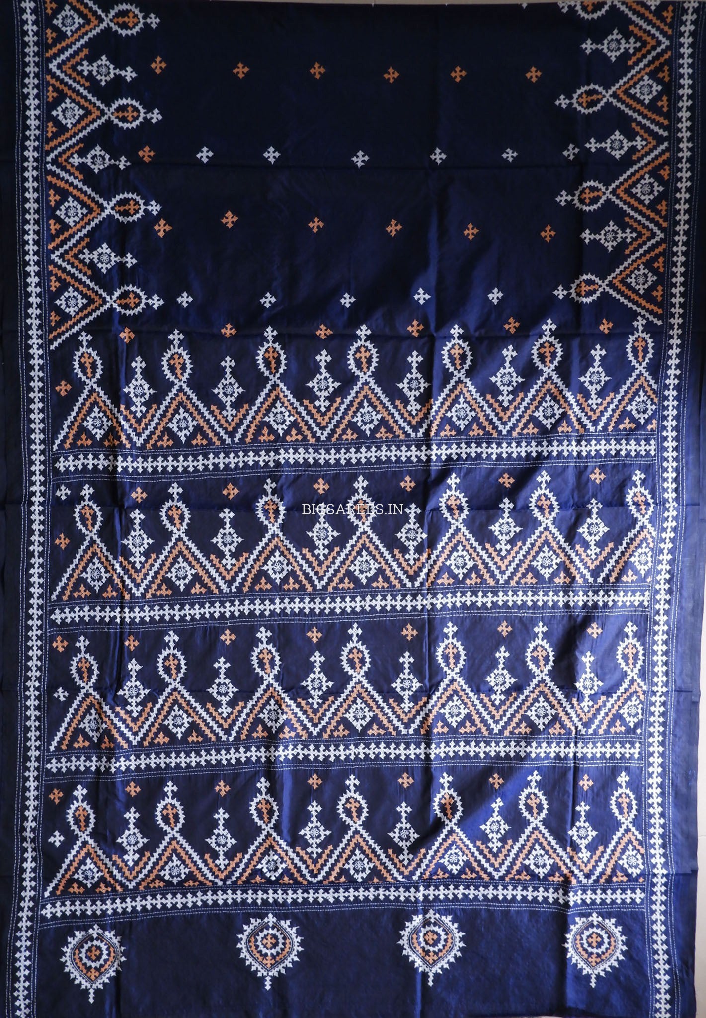 Kutchi/Gujarati Hand Embroidered Saree  | Blended Bangalore Silk / Art Silk | Dark Navy Blue