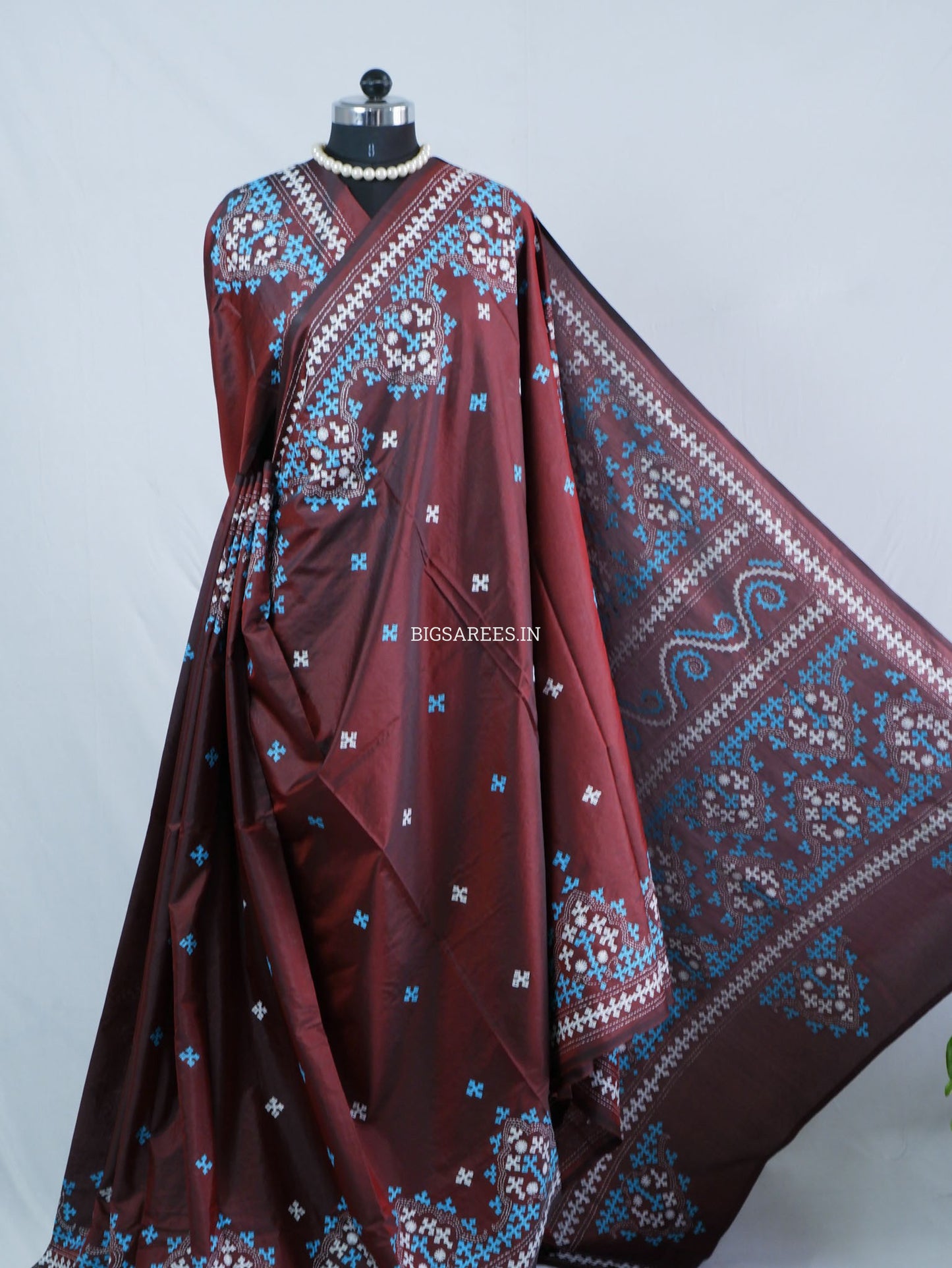 Kutchi/Gujarati Hand Embroidered Saree  | Blended Bangalore Silk / Art Silk | Maroon