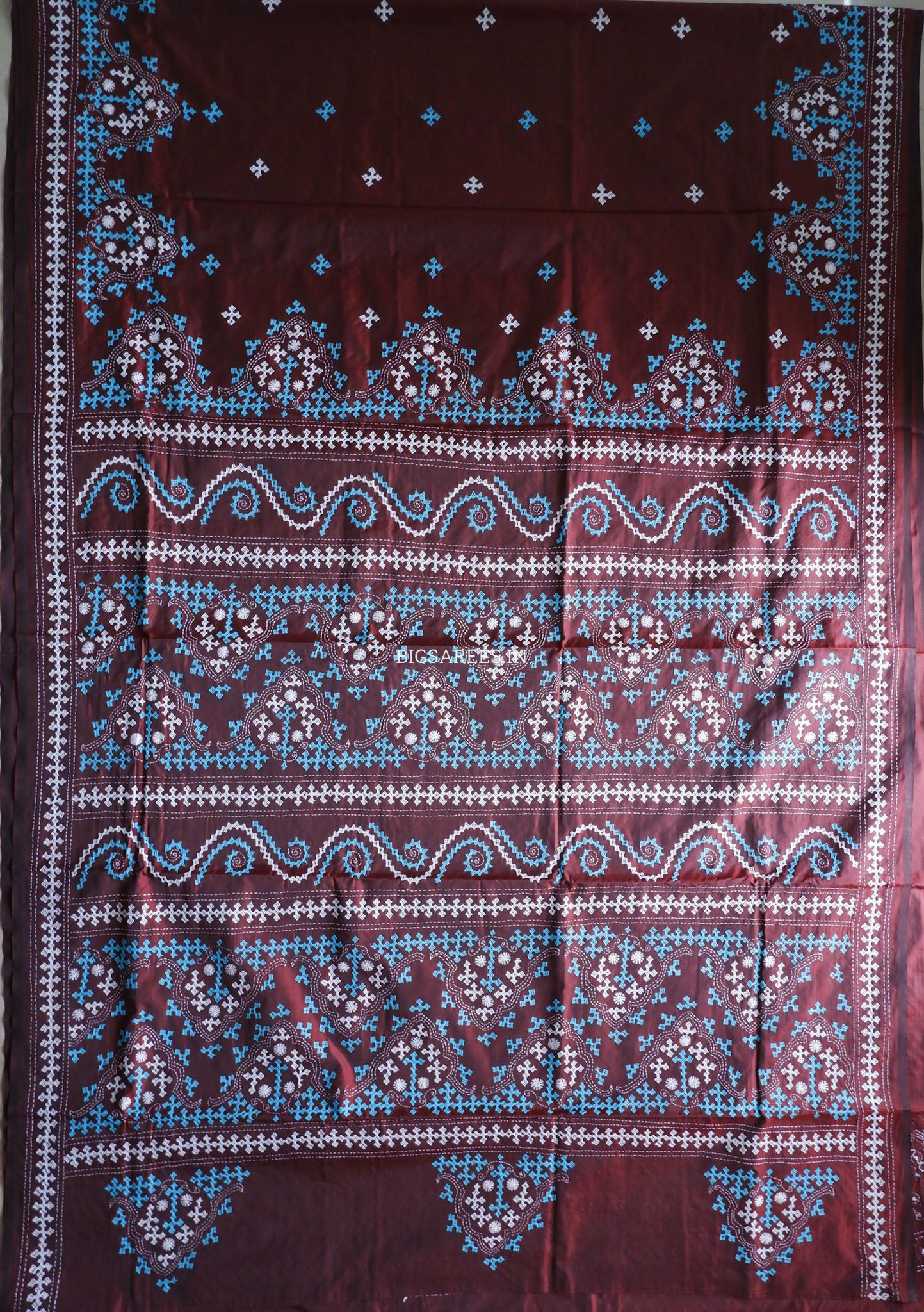 Kutchi/Gujarati Hand Embroidered Saree  | Blended Bangalore Silk / Art Silk | Maroon