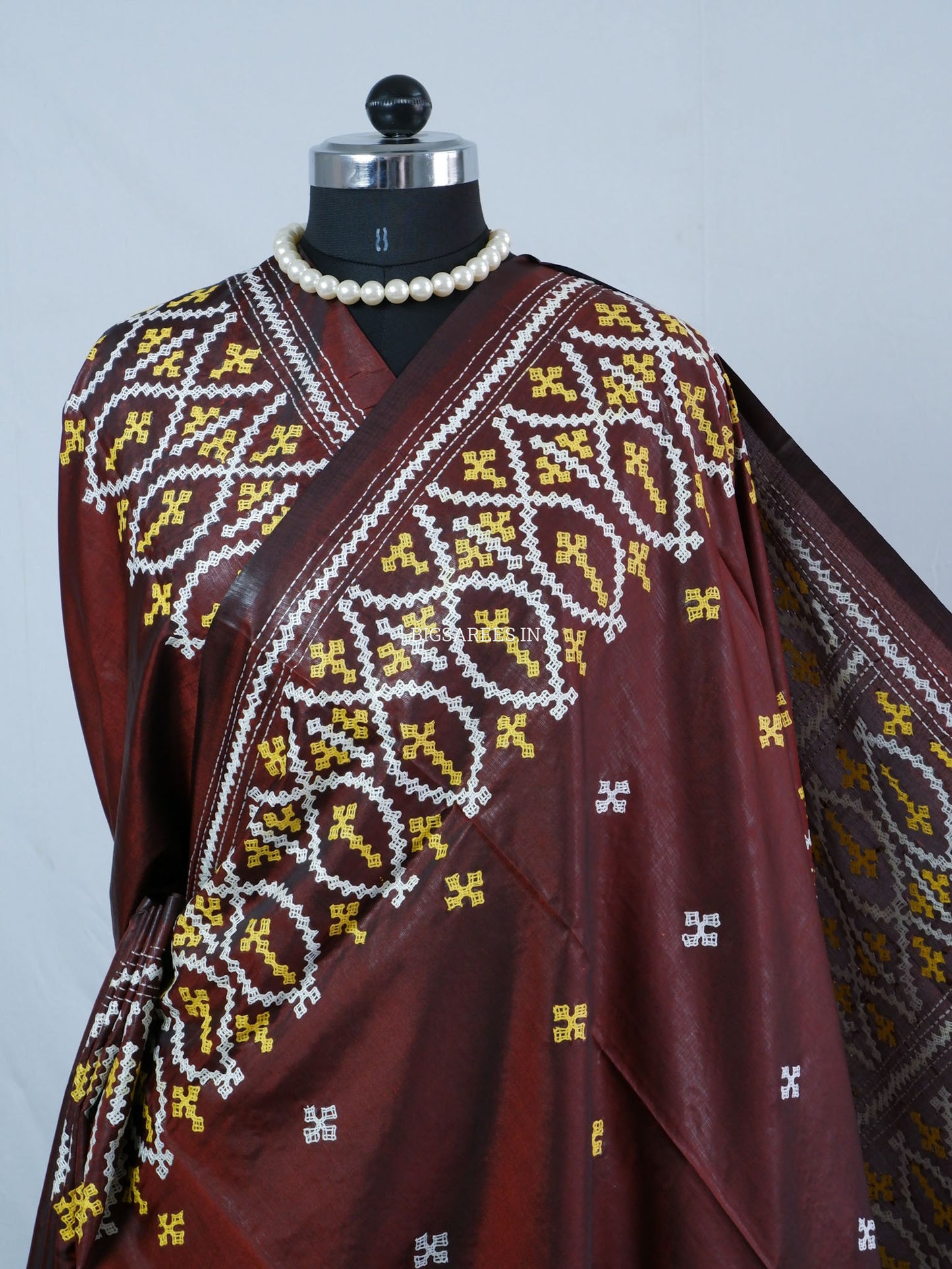 Kutchi/Gujarati Hand Embroidered Saree  | Blended Bangalore Silk / Art Silk | Dark Maroon