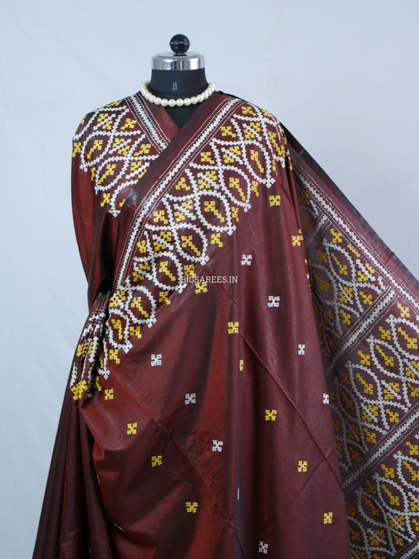 Kutchi/Gujarati Hand Embroidered Saree  | Blended Bangalore Silk / Art Silk | Dark Maroon