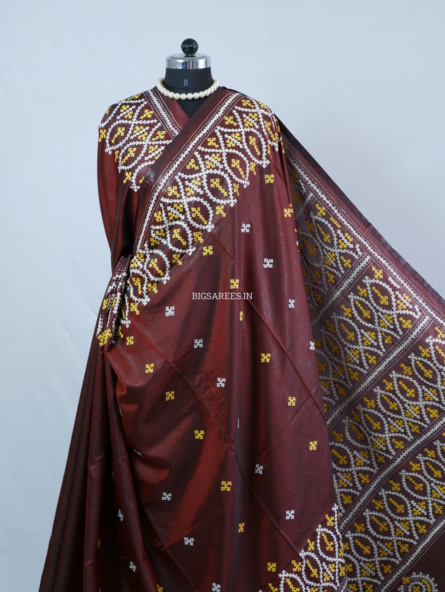 Kutchi/Gujarati Hand Embroidered Saree  | Blended Bangalore Silk / Art Silk | Dark Maroon