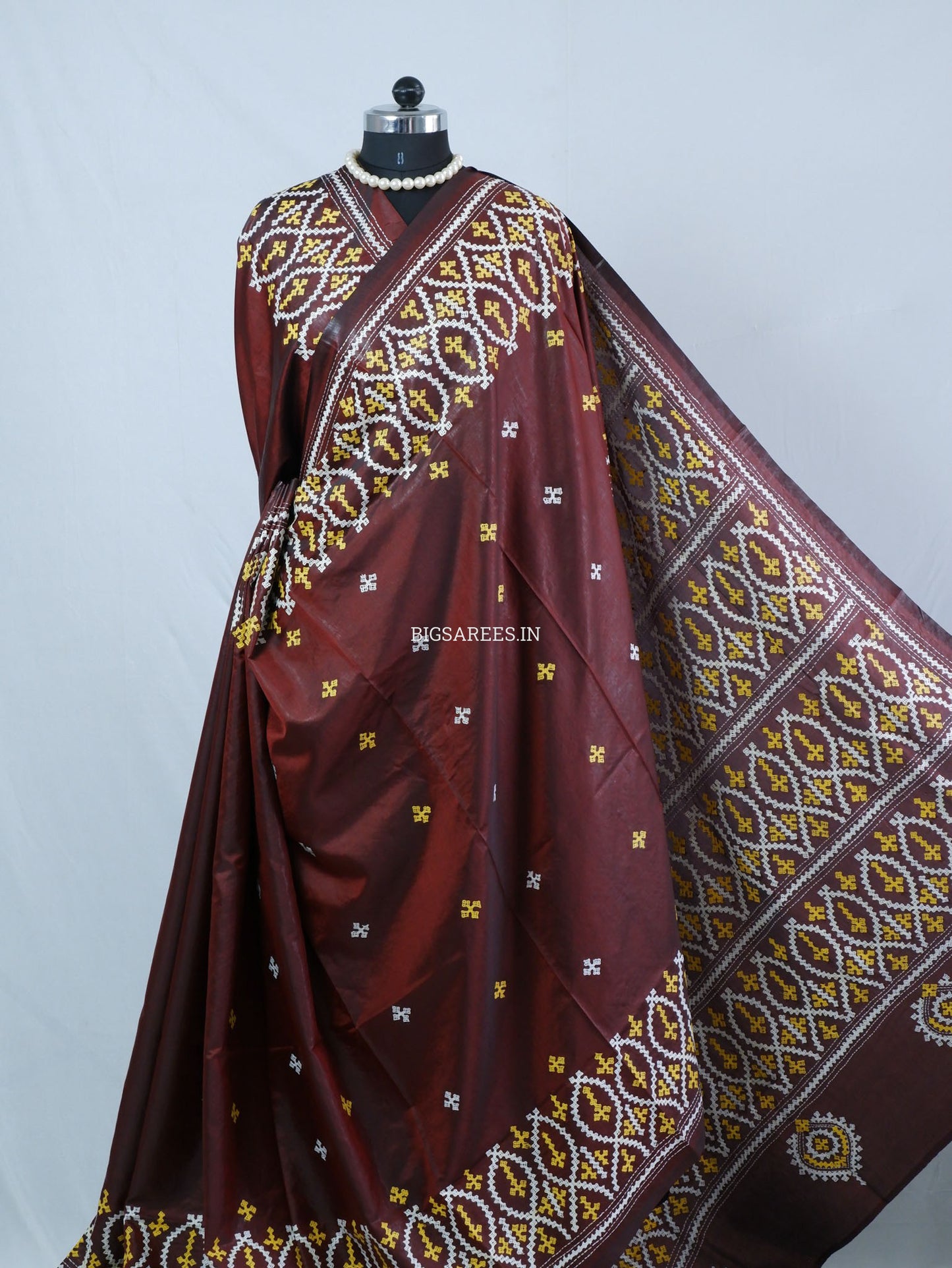 Kutchi/Gujarati Hand Embroidered Saree  | Blended Bangalore Silk / Art Silk | Dark Maroon