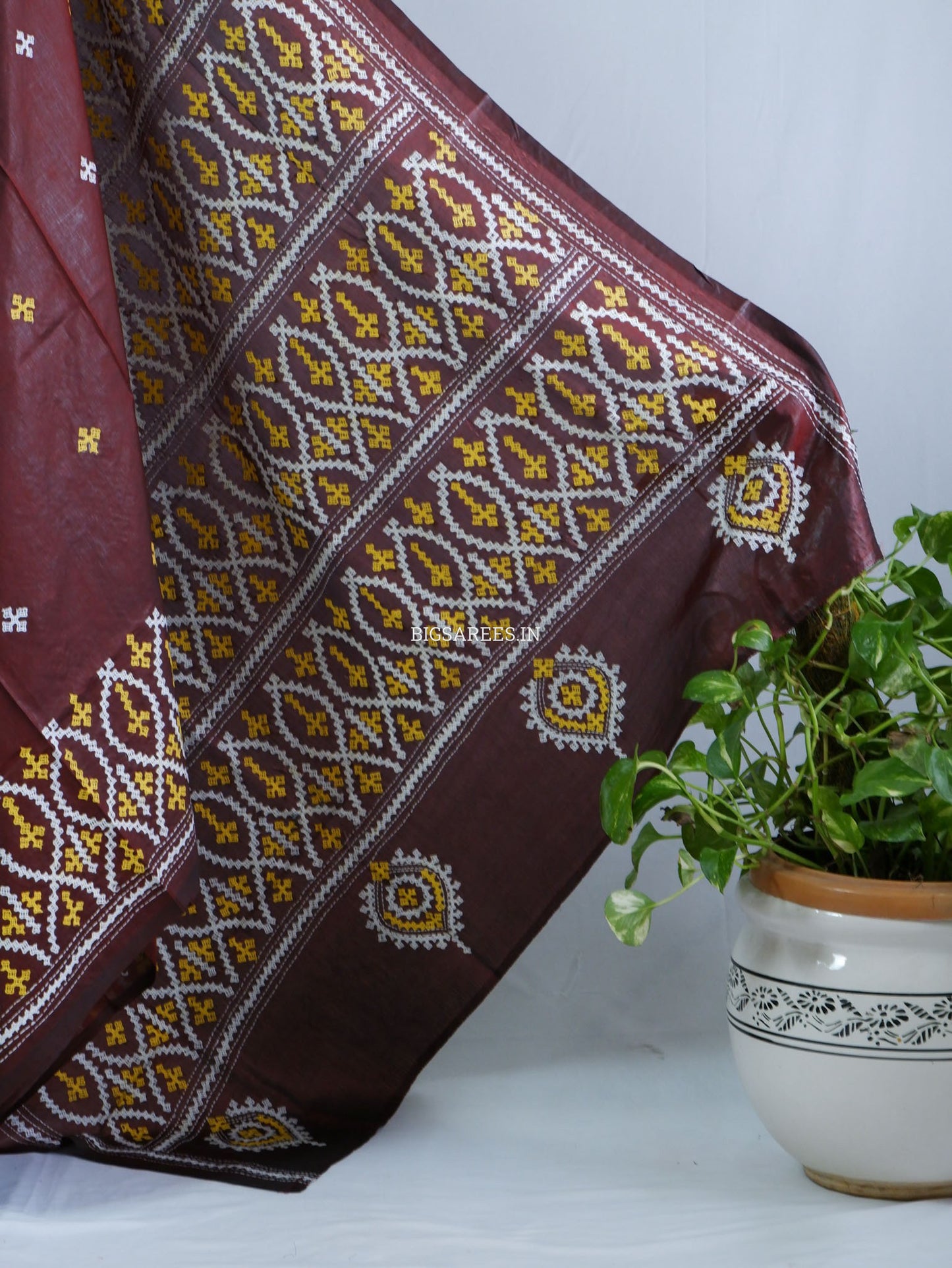 Kutchi/Gujarati Hand Embroidered Saree  | Blended Bangalore Silk / Art Silk | Dark Maroon