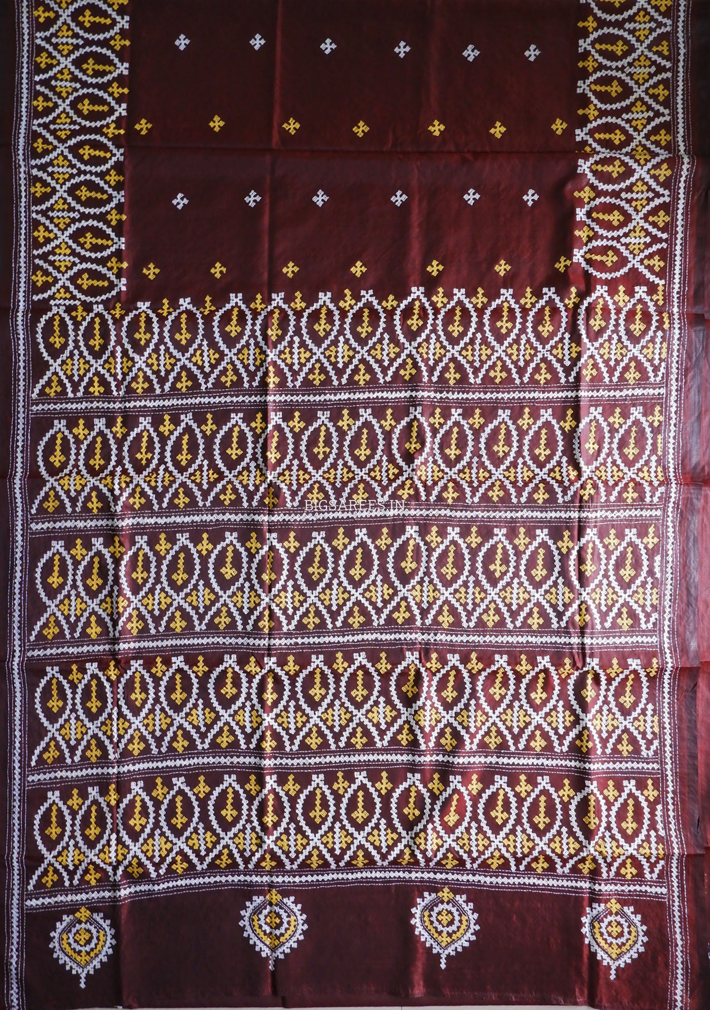 Kutchi/Gujarati Hand Embroidered Saree  | Blended Bangalore Silk / Art Silk | Dark Maroon