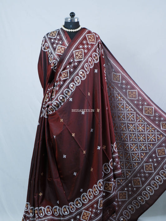 Kutchi/Gujarati Hand Embroidered Saree  | Blended Bangalore Silk / Art Silk | Maroon