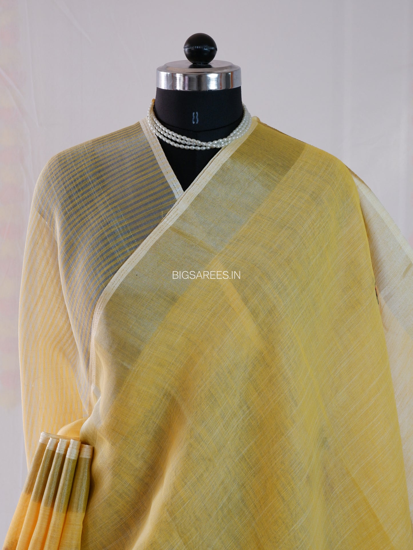 Bullion Knot Hand-Embroidered Saree | Cotton Linen | Yellow