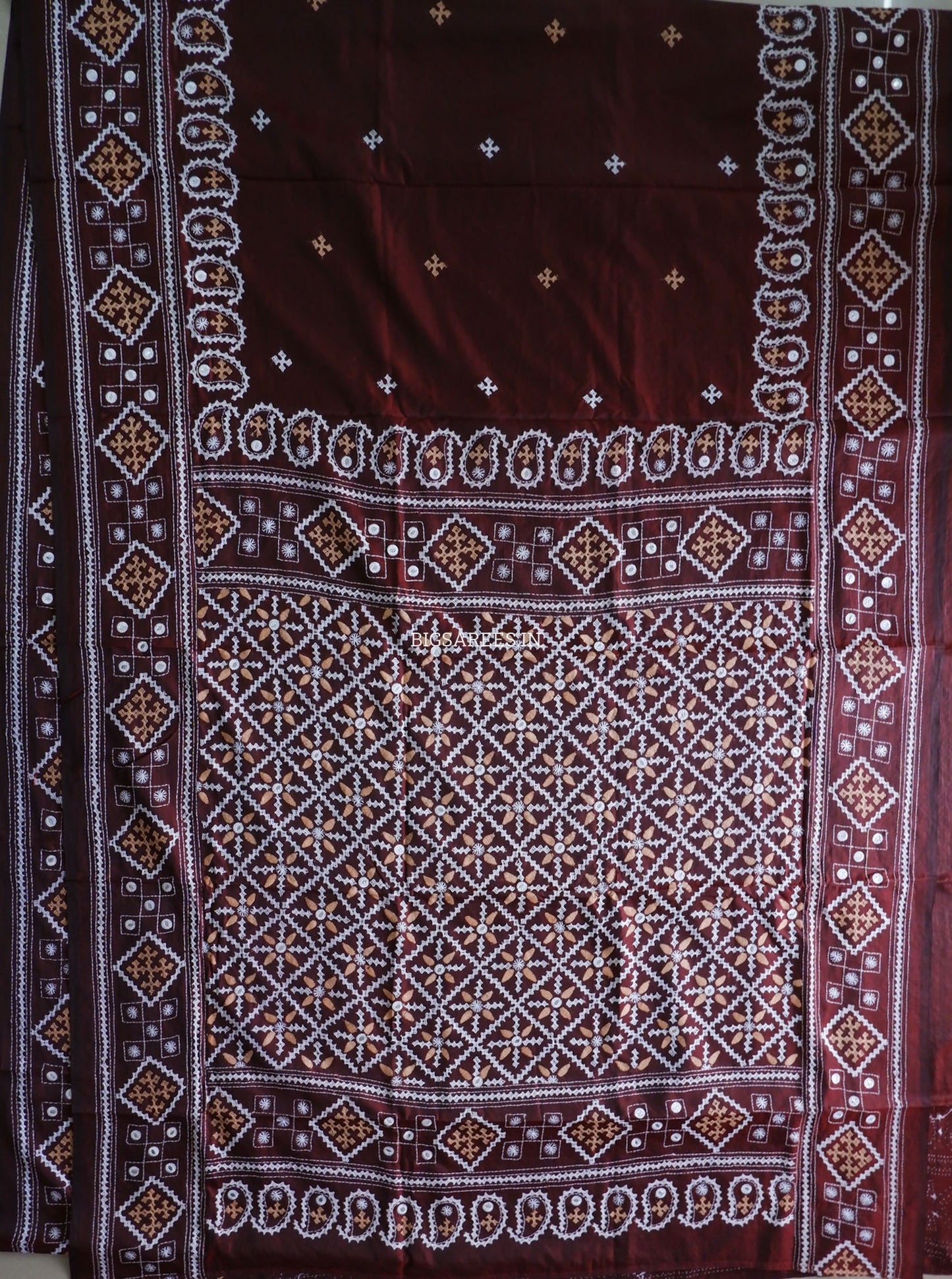 Kutchi/Gujarati Hand Embroidered Saree  | Blended Bangalore Silk / Art Silk | Maroon
