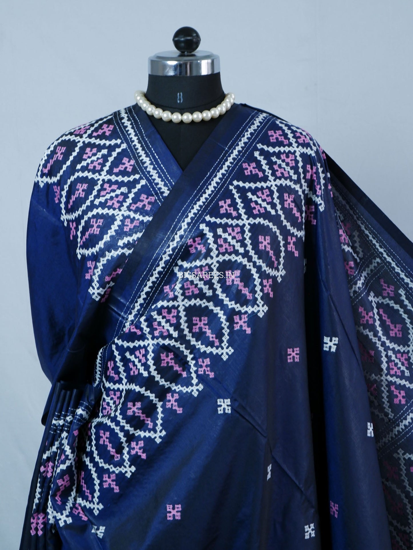 Kutchi/Gujarati Hand Embroidered Saree  | Blended Bangalore Silk / Art Silk | Dark Navy Blue