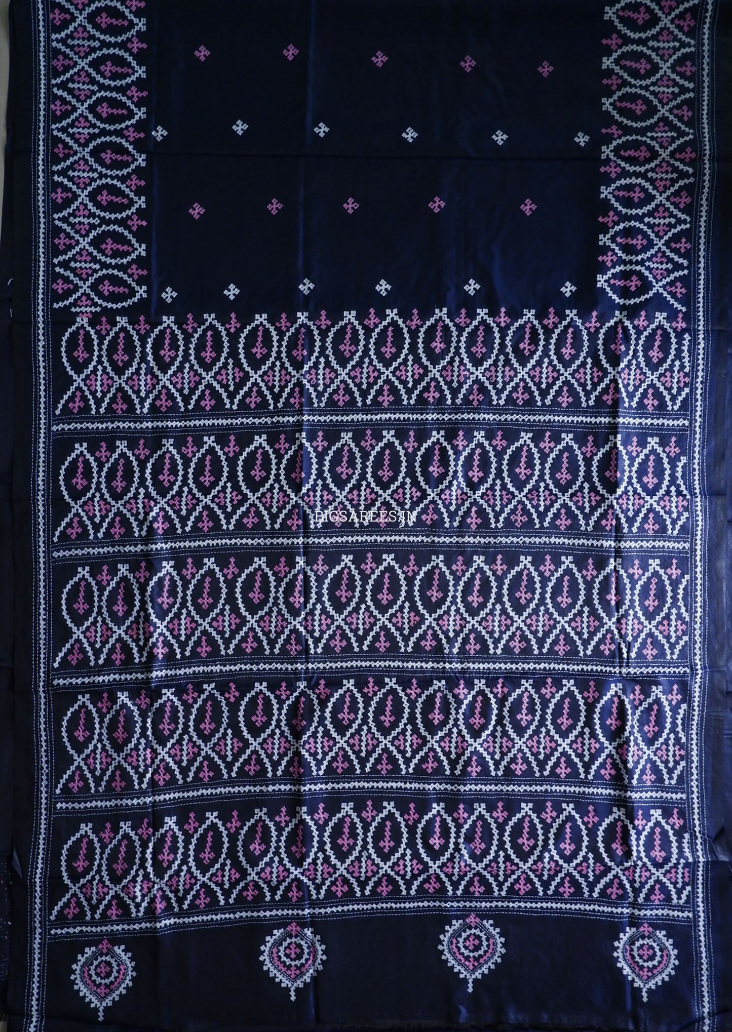 Kutchi/Gujarati Hand Embroidered Saree  | Blended Bangalore Silk / Art Silk | Dark Navy Blue