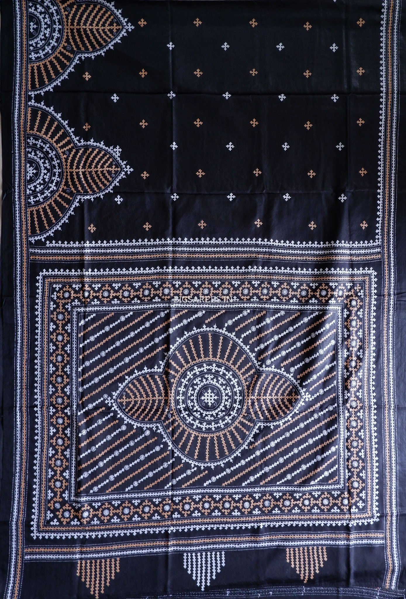Kutchi/Gujarati Hand Embroidered Saree  | Blended Bangalore Silk / Art Silk | Black