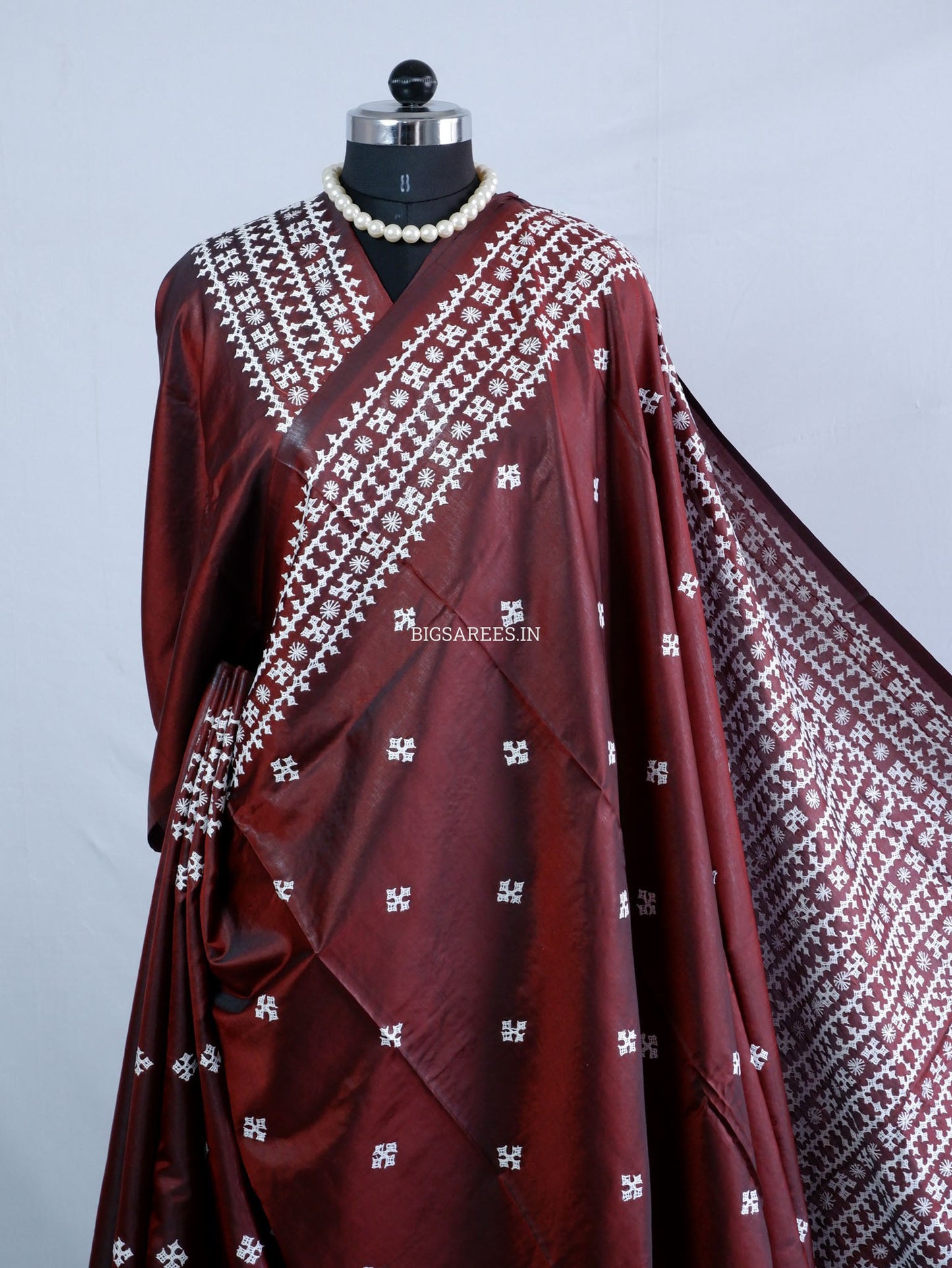 Kutchi/Gujarati Hand Embroidered Saree  | Blended Bangalore Silk / Art Silk | Maroon