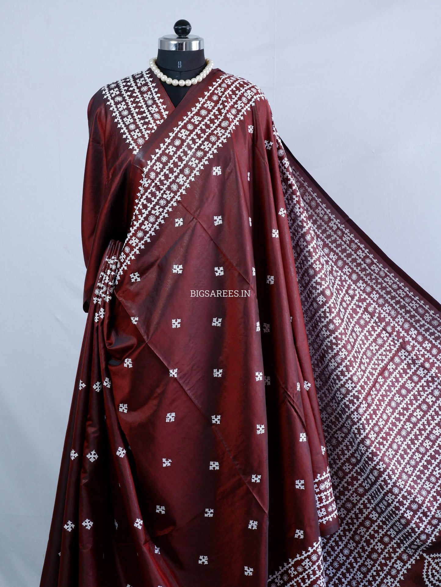 Kutchi/Gujarati Hand Embroidered Saree  | Blended Bangalore Silk / Art Silk | Maroon