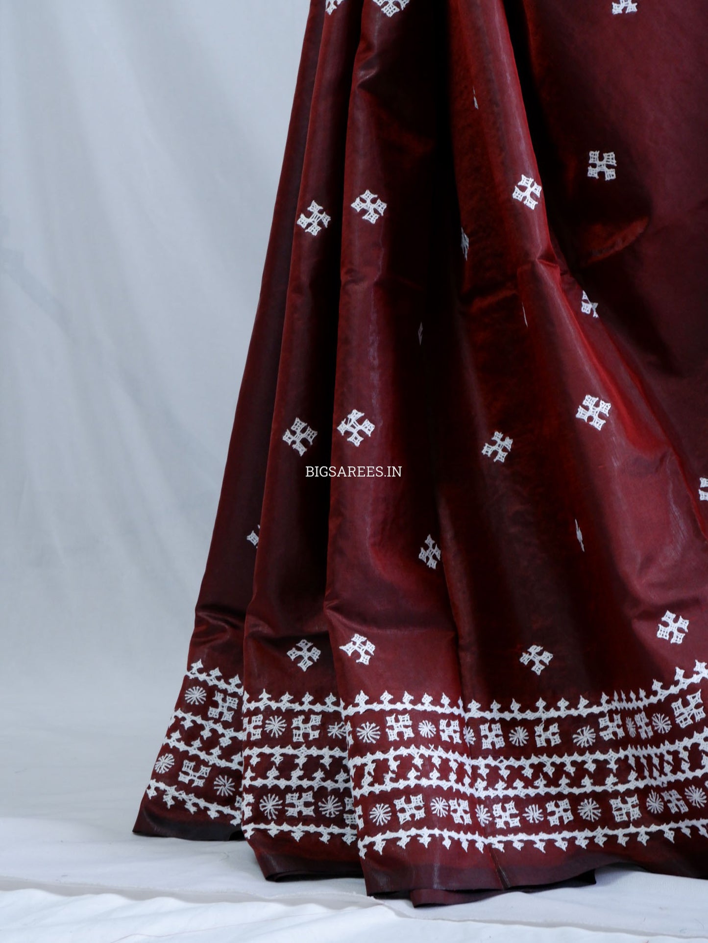 Kutchi/Gujarati Hand Embroidered Saree  | Blended Bangalore Silk / Art Silk | Maroon