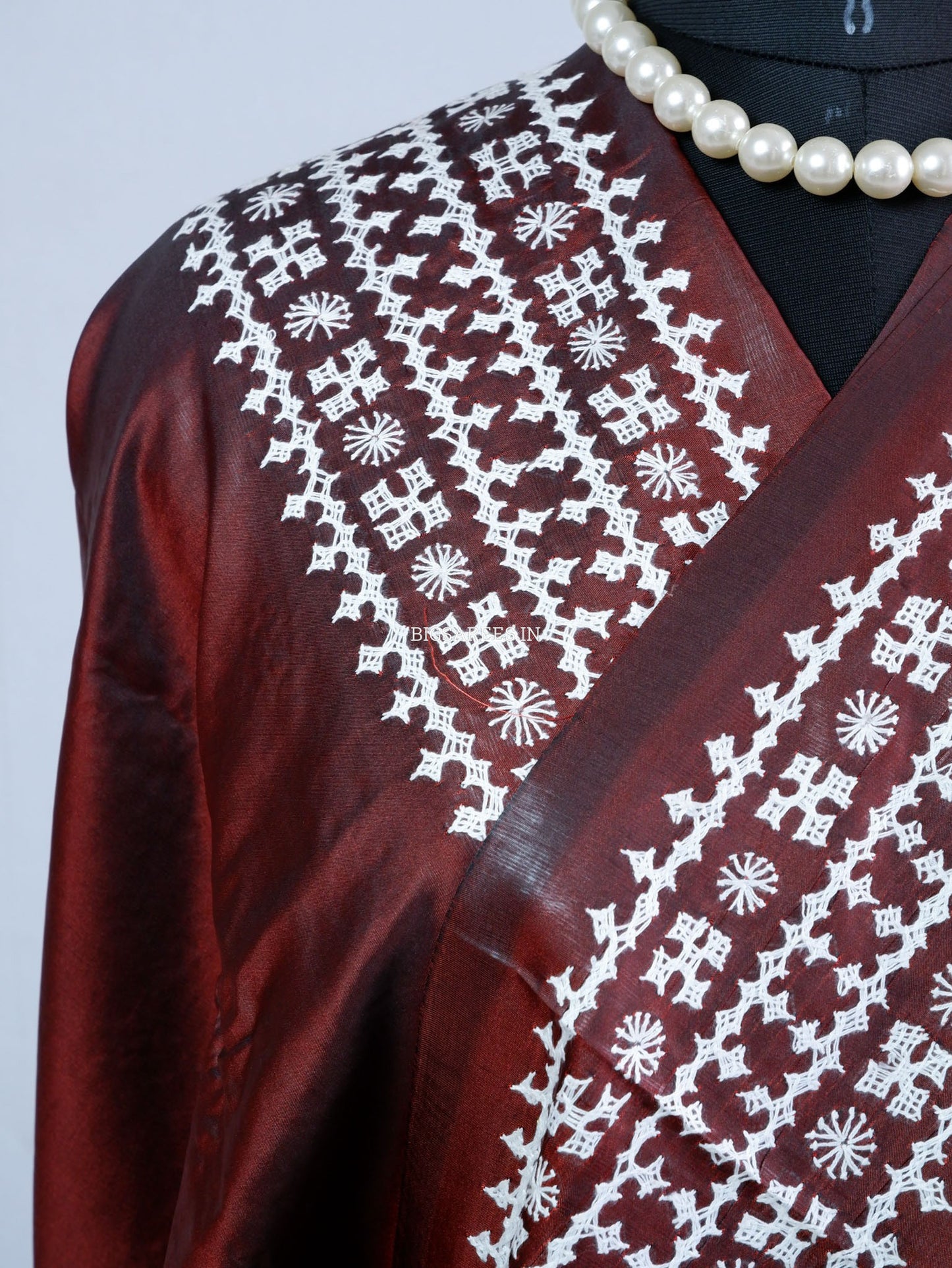 Kutchi/Gujarati Hand Embroidered Saree  | Blended Bangalore Silk / Art Silk | Maroon