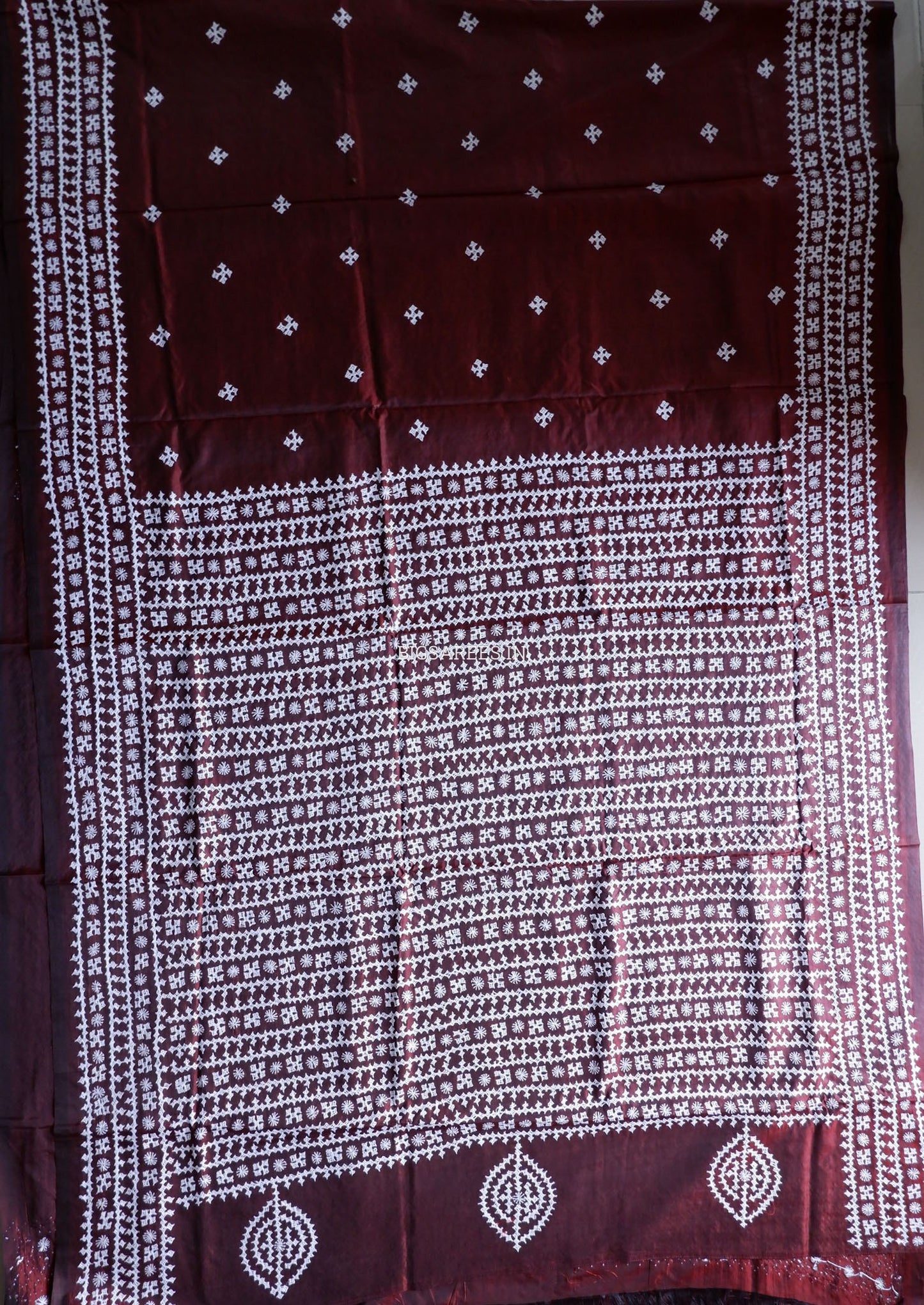 Kutchi/Gujarati Hand Embroidered Saree  | Blended Bangalore Silk / Art Silk | Maroon