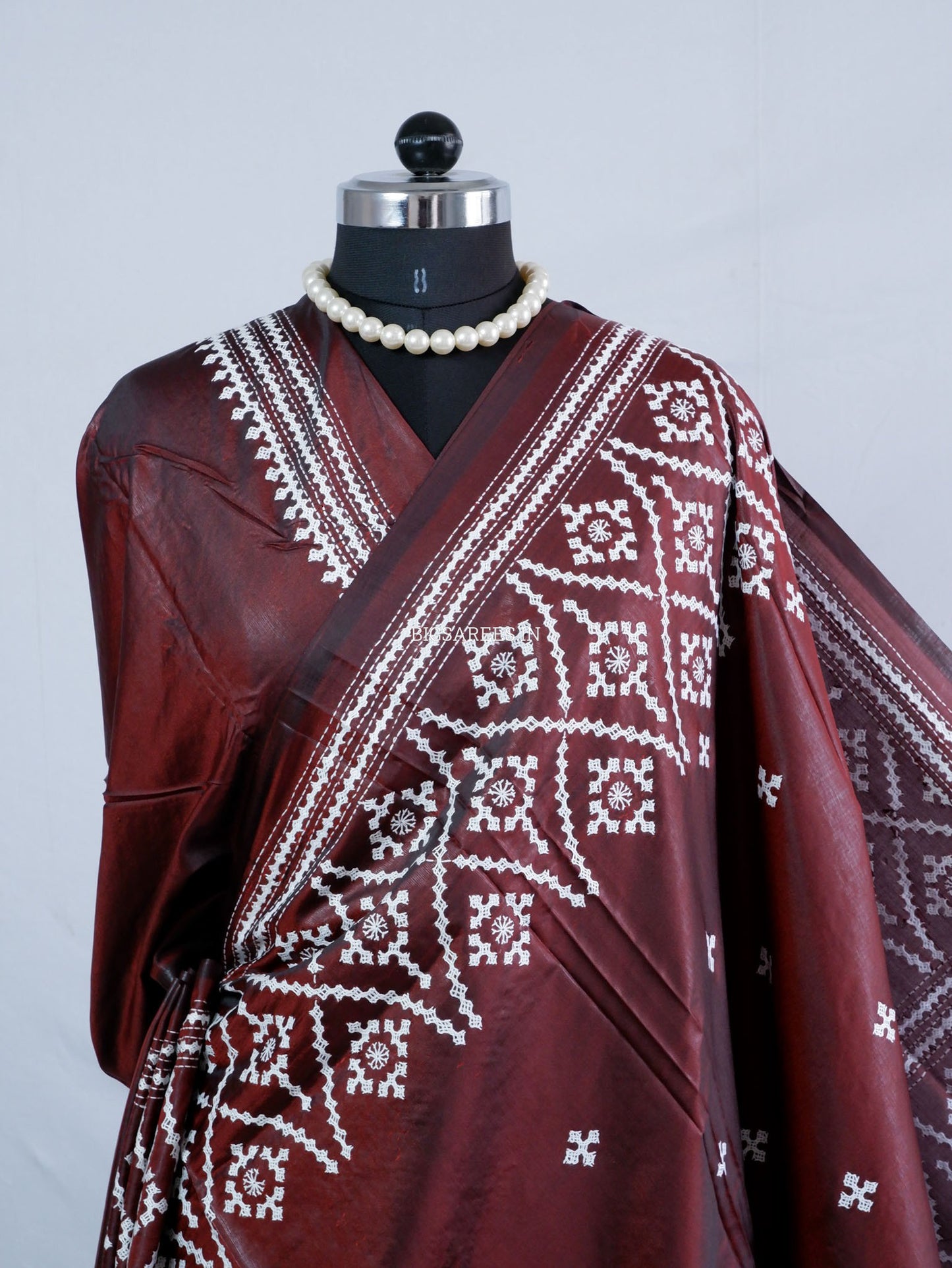 Kutchi/Gujarati Hand Embroidered Saree  | Blended Bangalore Silk / Art Silk | Maroon