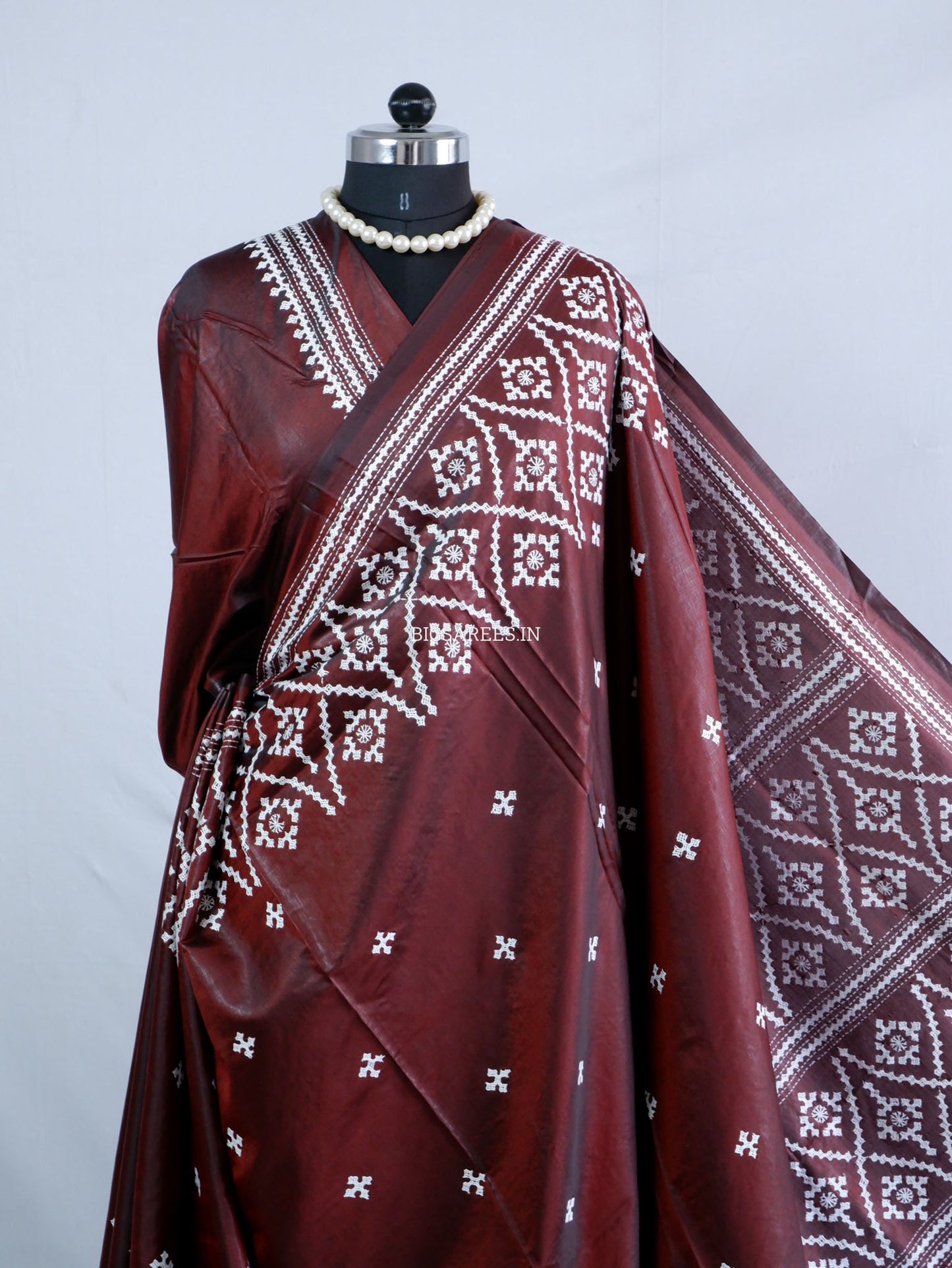 Kutchi/Gujarati Hand Embroidered Saree  | Blended Bangalore Silk / Art Silk | Maroon