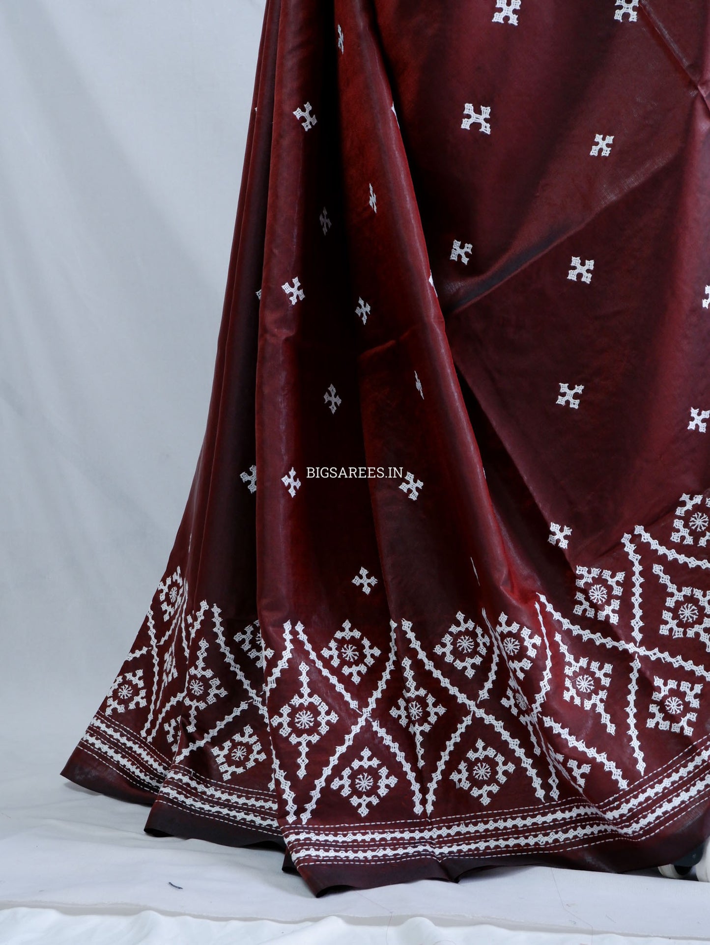 Kutchi/Gujarati Hand Embroidered Saree  | Blended Bangalore Silk / Art Silk | Maroon