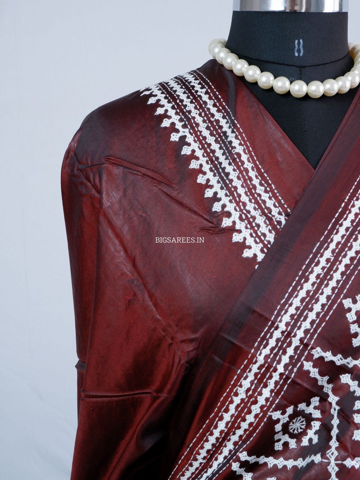Kutchi/Gujarati Hand Embroidered Saree  | Blended Bangalore Silk / Art Silk | Maroon