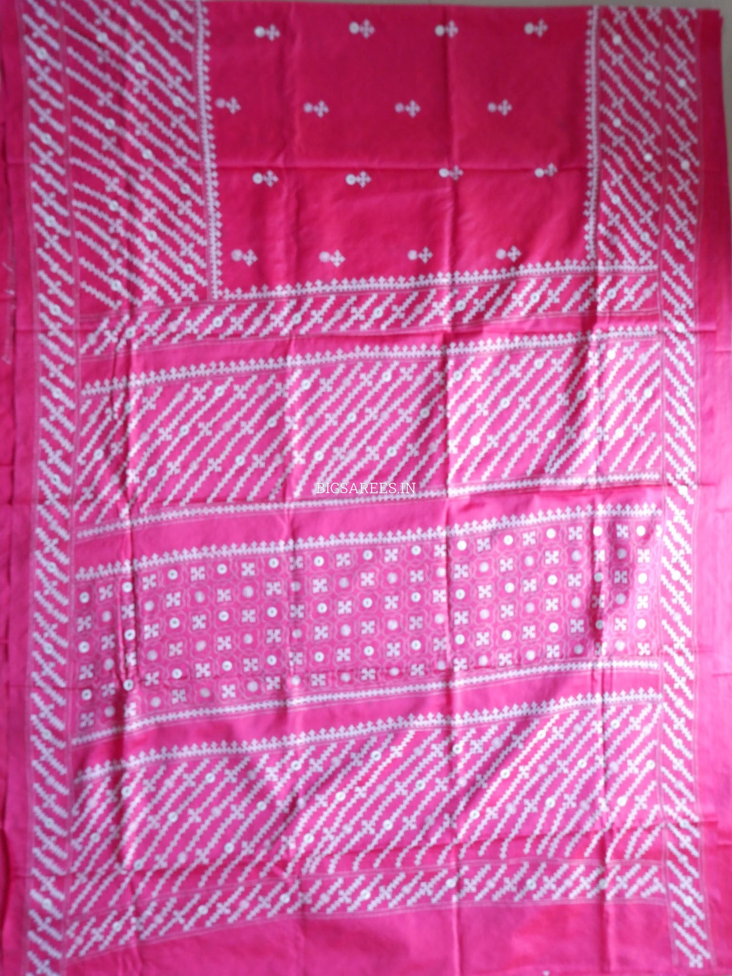 Kutchi/Gujarati Stitch Hand Embroidered Saree | Art Silk | Foil Mirror | Pink