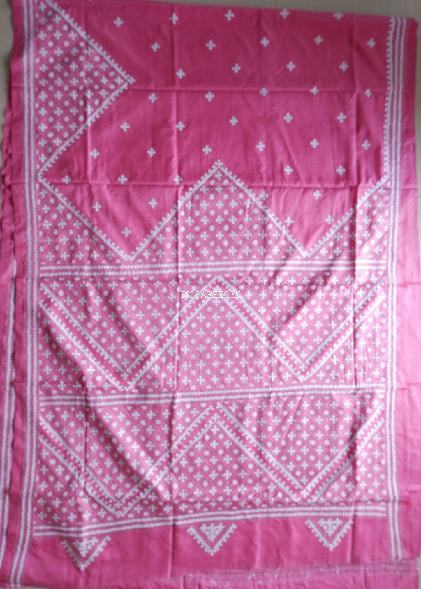 Kutchi/Gujarati Hand Embroidered Saree  | Blended Bangalore Silk / Art Silk | Pink