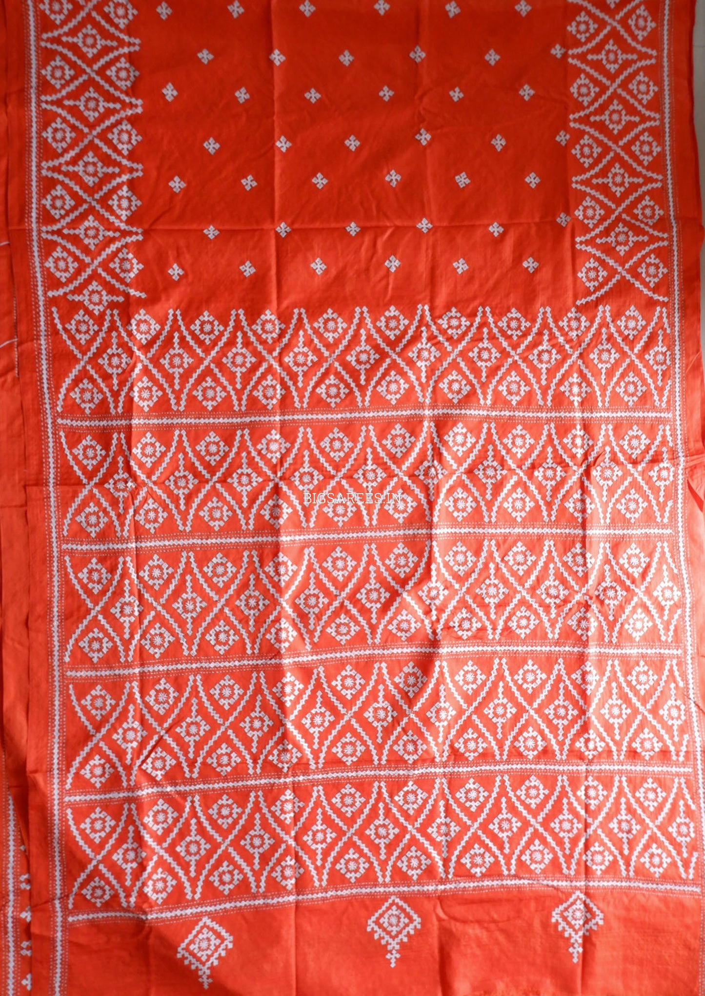 Kutchi/Gujarati Hand Embroidered Saree  | Blended Bangalore Silk / Art Silk | Orange