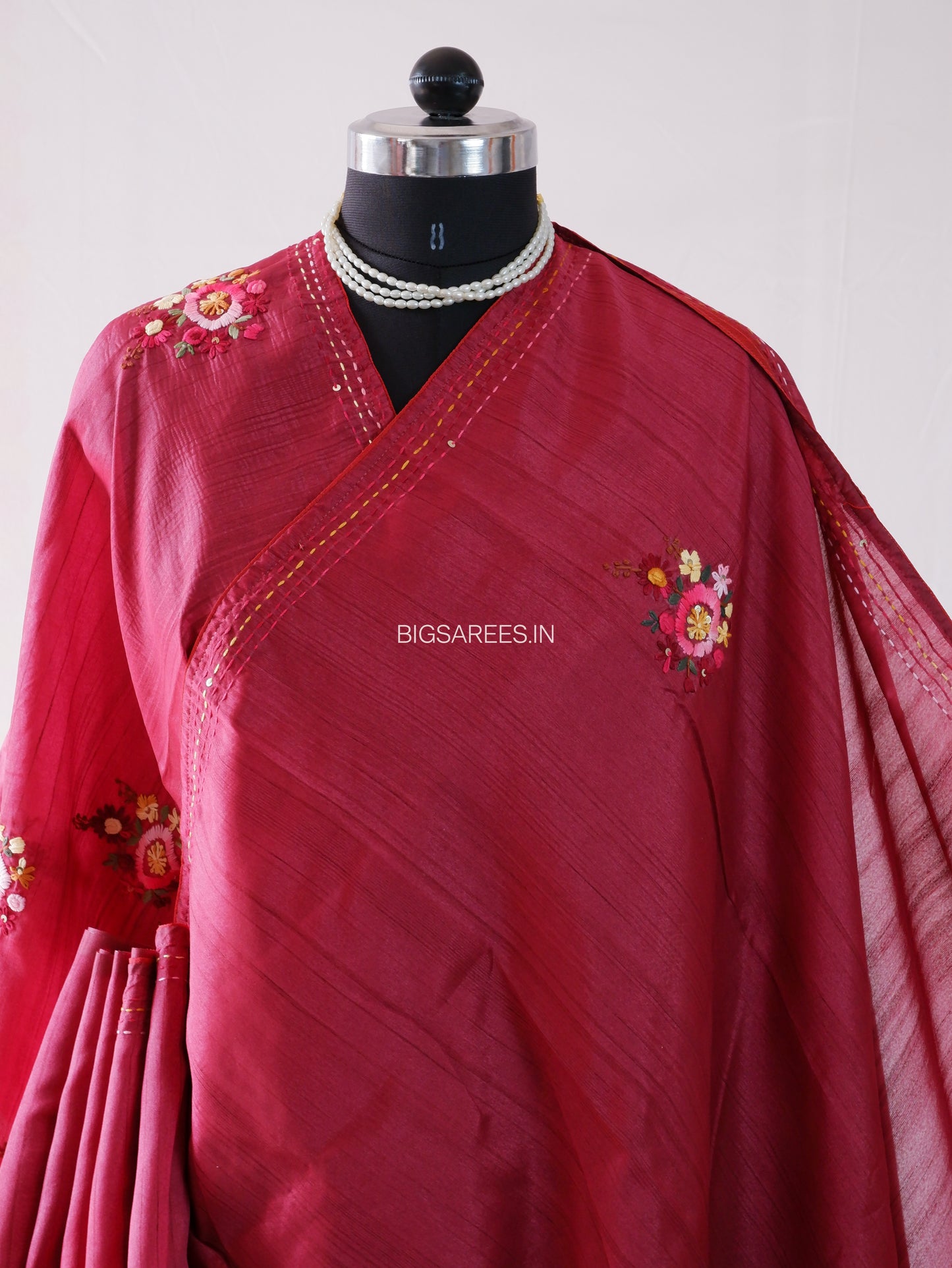 Bullion Knot Hand-Embroidered Saree | Semi Tassar | Vivid Auburn
