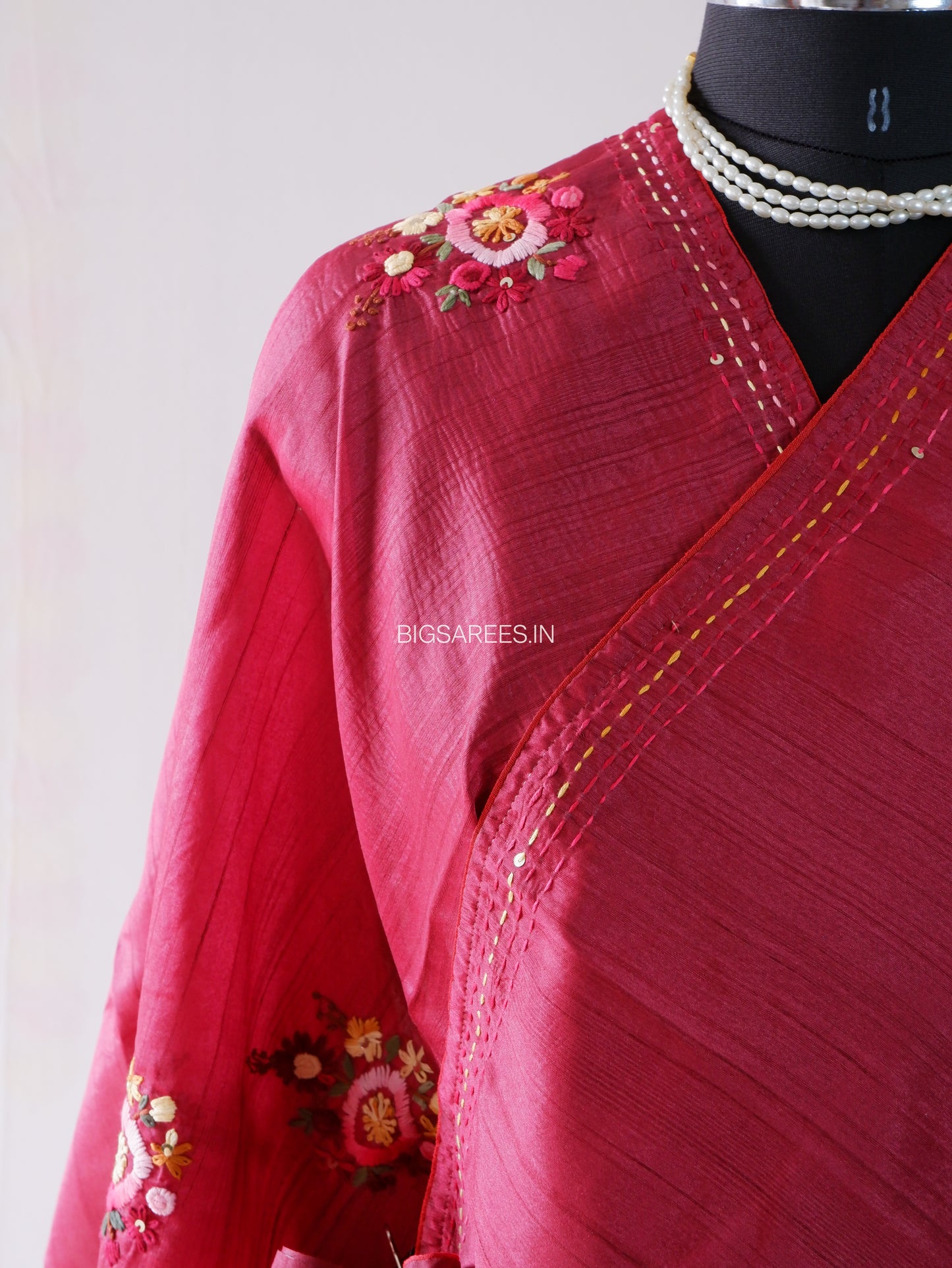 Bullion Knot Hand-Embroidered Saree | Semi Tassar | Vivid Auburn