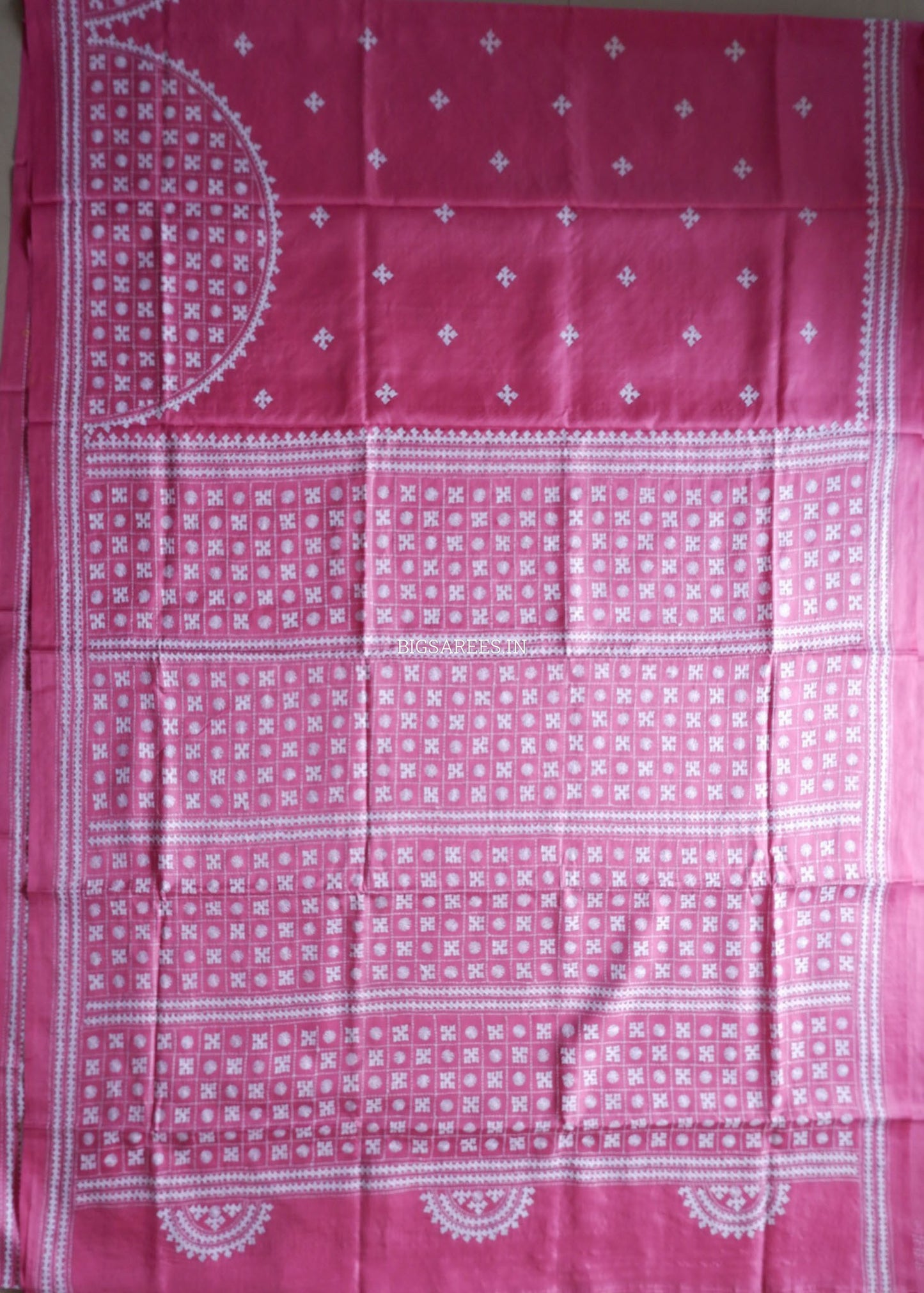 Kutchi/Gujarati Hand Embroidered Saree  | Blended Bangalore Silk / Art Silk | Pink