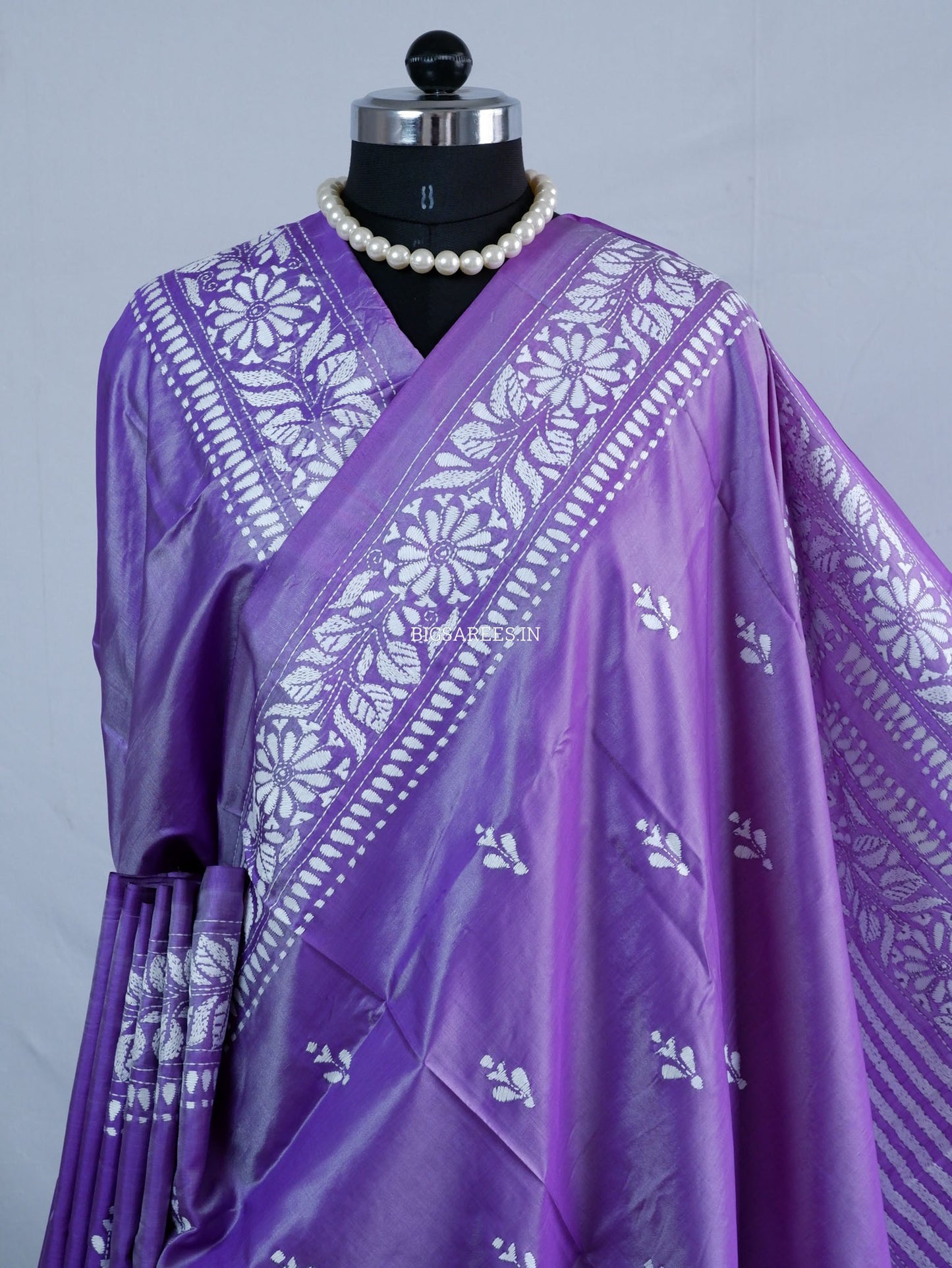 Kantha - Stitch Hand Embroidered Saree | Blended Bangalore Silk / Art Silk | Purple