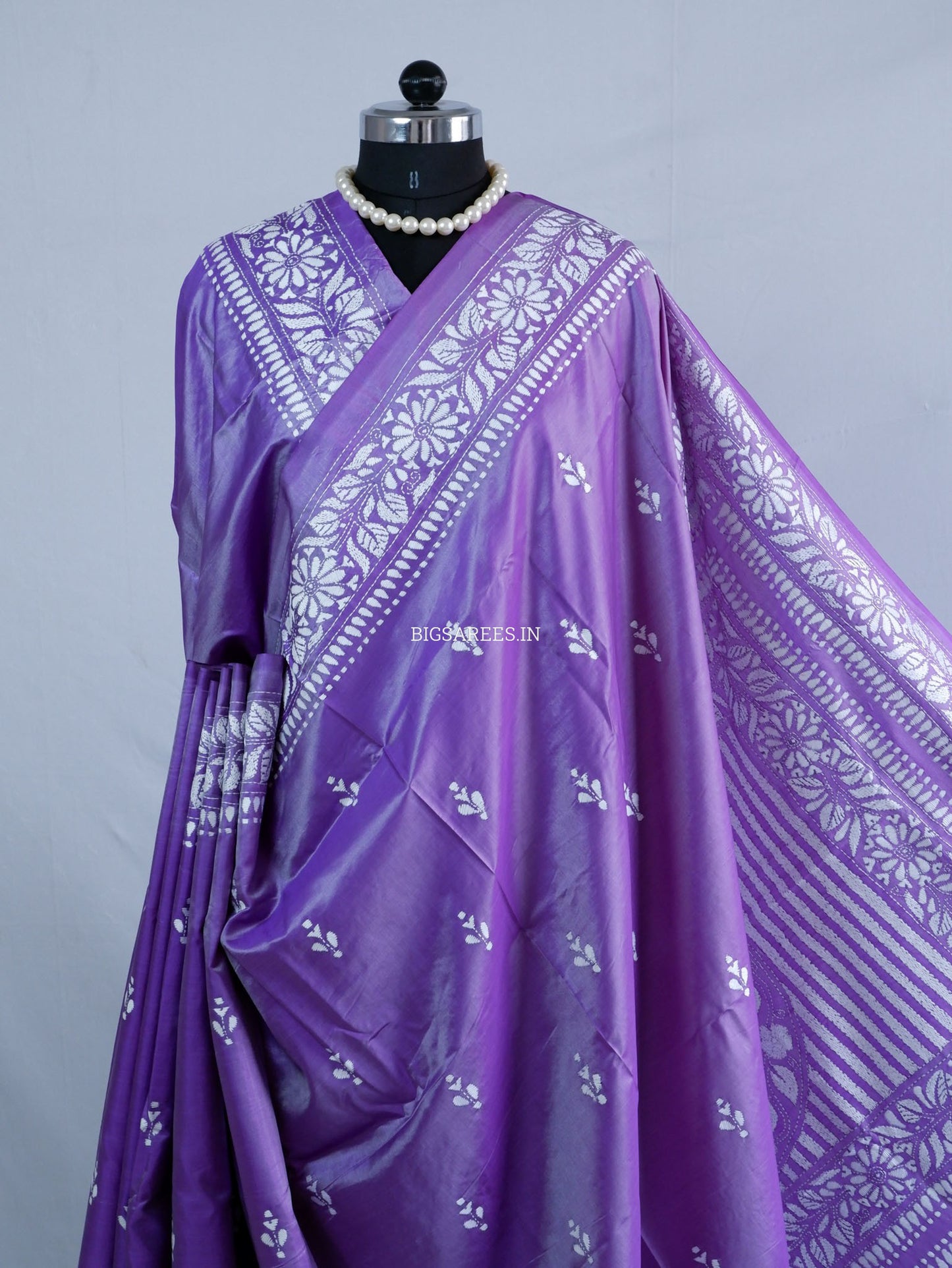 Kantha - Stitch Hand Embroidered Saree | Blended Bangalore Silk / Art Silk | Purple