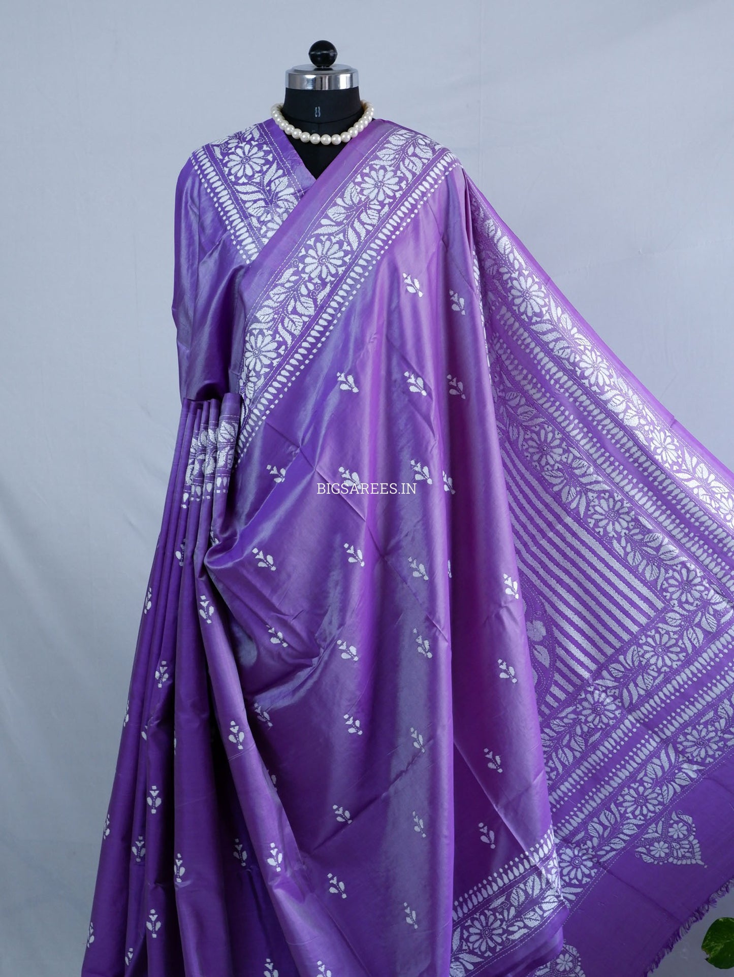 Kantha - Stitch Hand Embroidered Saree | Blended Bangalore Silk / Art Silk | Purple