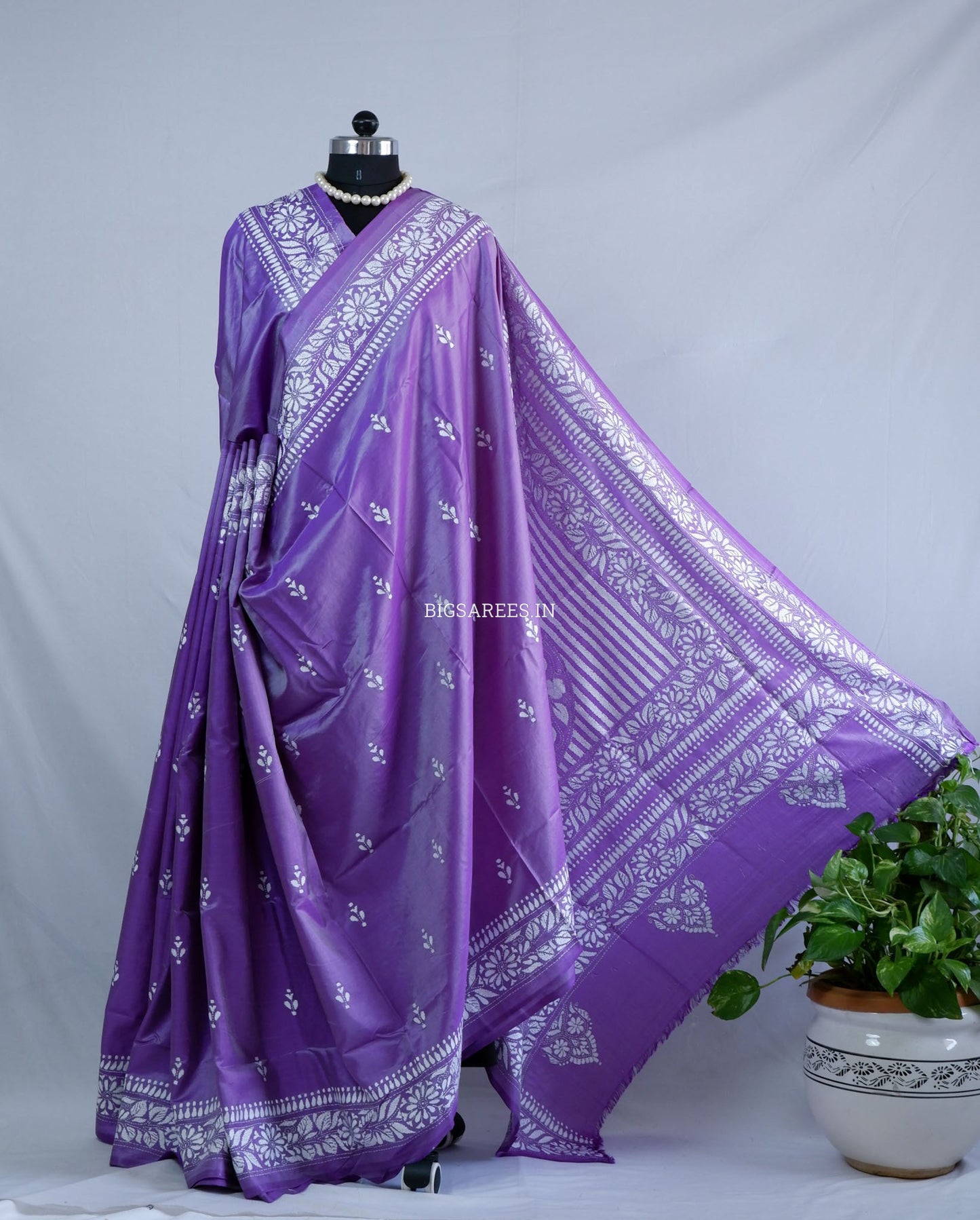 Kantha - Stitch Hand Embroidered Saree | Blended Bangalore Silk / Art Silk | Purple