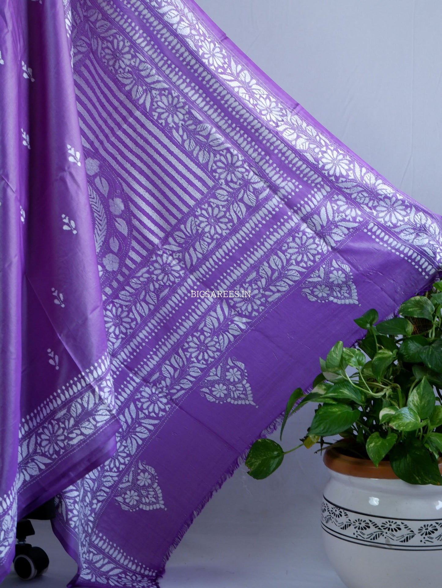 Kantha - Stitch Hand Embroidered Saree | Blended Bangalore Silk / Art Silk | Purple