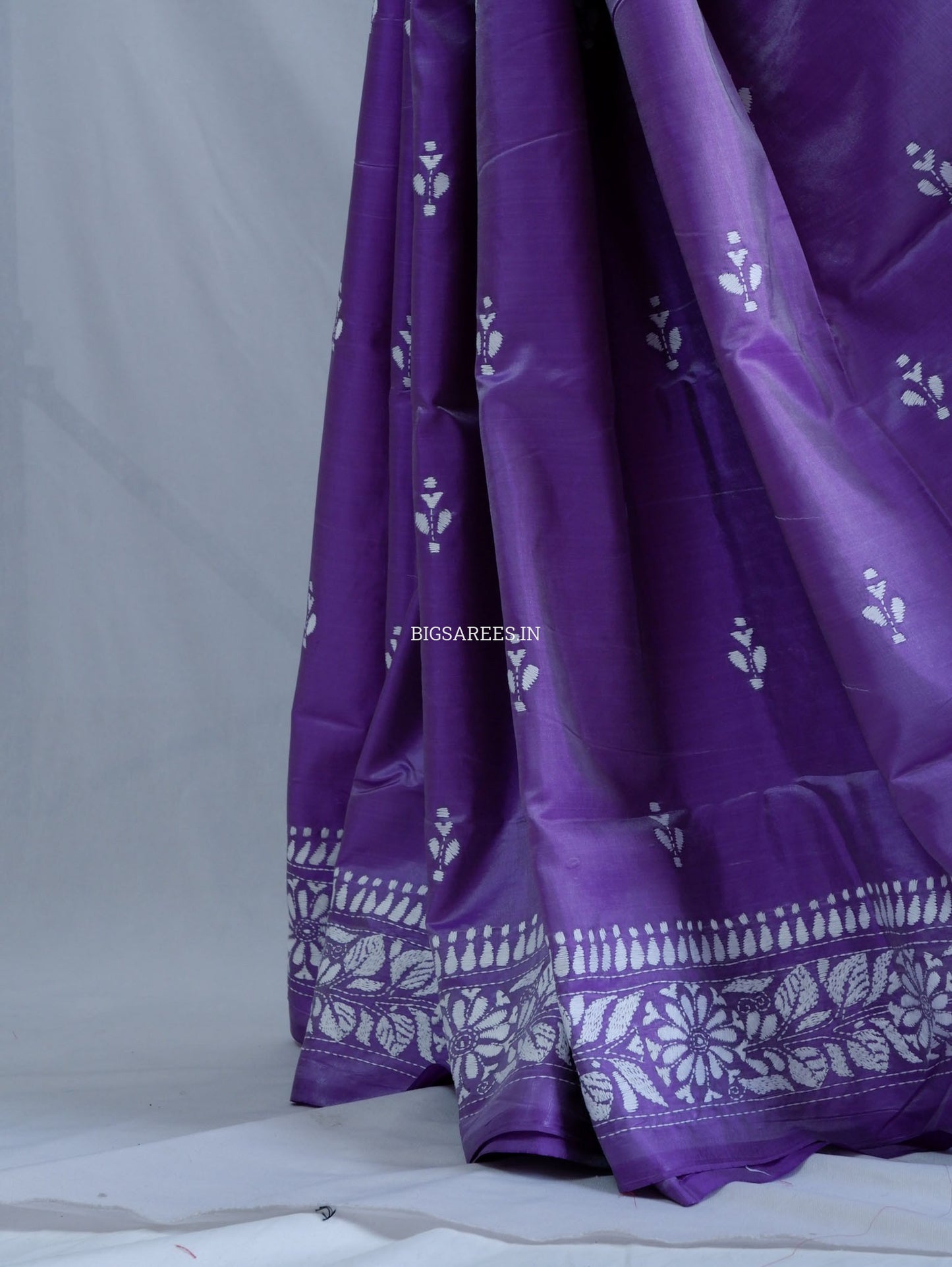 Kantha - Stitch Hand Embroidered Saree | Blended Bangalore Silk / Art Silk | Purple